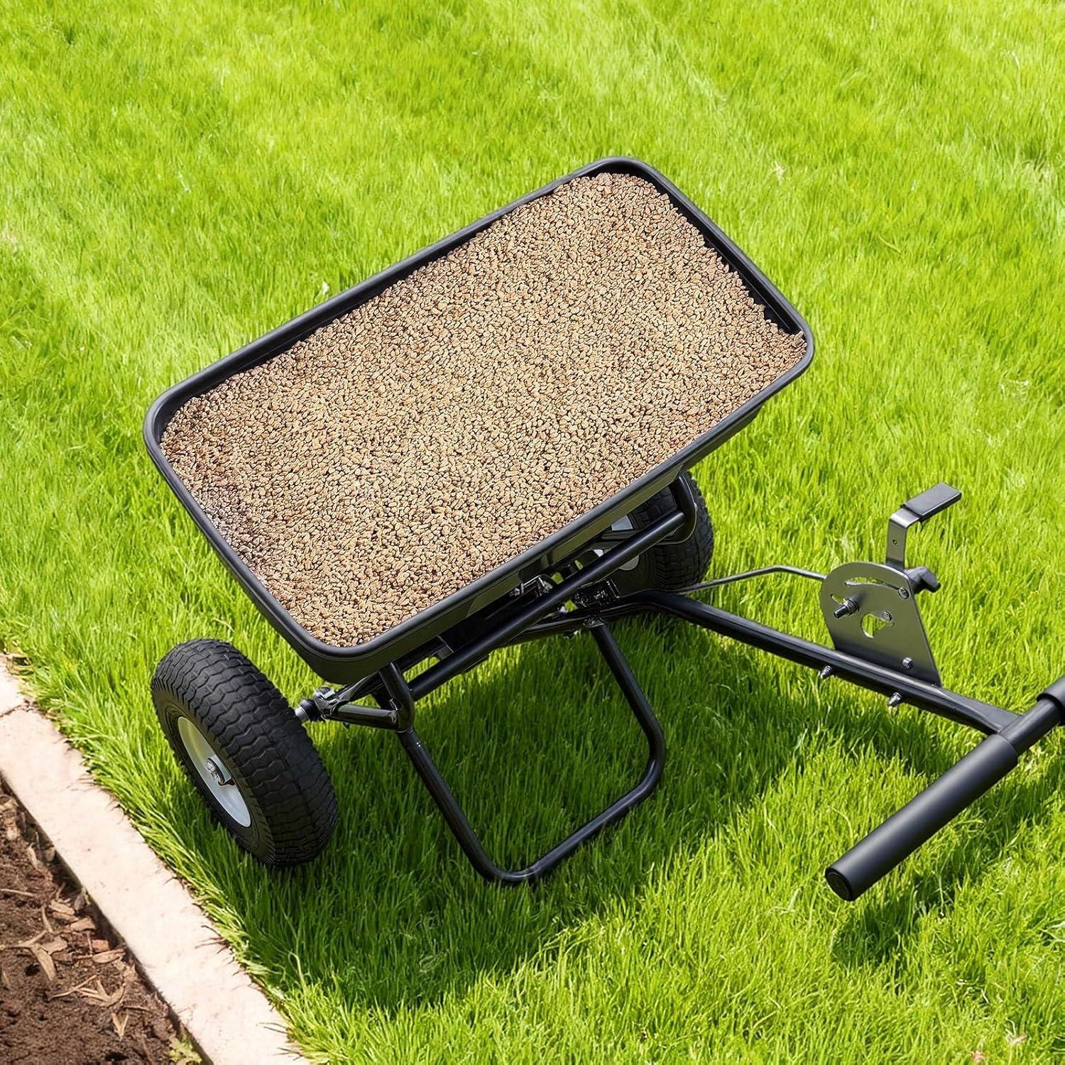 image:imageVEVOR Compost Spreader 244256 Height Adjustable Handle 24 Wide Lawn and Garden Peat Moss Roller with Side Latches Powder Coated Steel Mesh Basket for Spreading Manure Topsoil BlackBlack