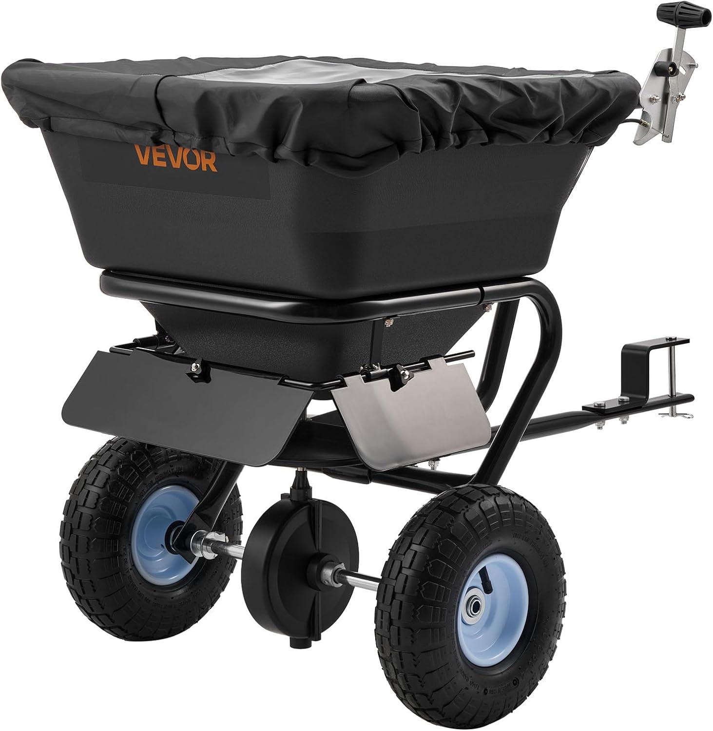 image:imageVEVOR Compost Spreader 244256 Height Adjustable Handle 24 Wide Lawn and Garden Peat Moss Roller with Side Latches Powder Coated Steel Mesh Basket for Spreading Manure Topsoil BlackBlack