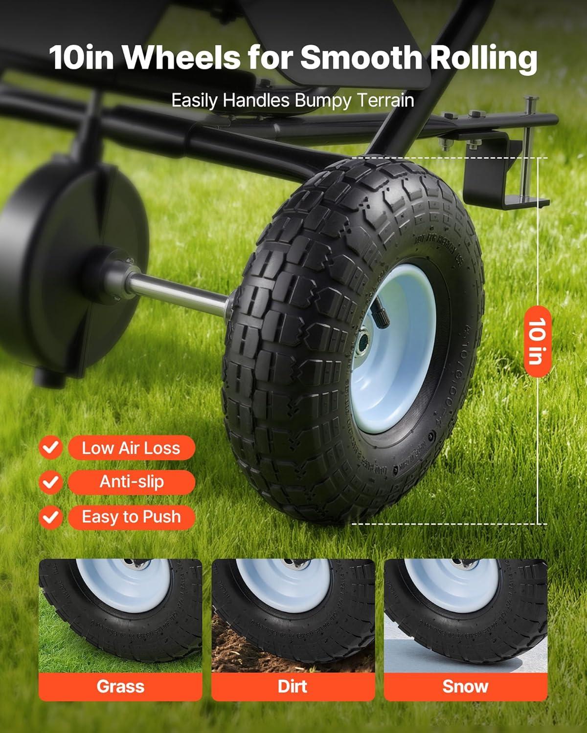 image:imageVEVOR Compost Spreader 244256 Height Adjustable Handle 24 Wide Lawn and Garden Peat Moss Roller with Side Latches Powder Coated Steel Mesh Basket for Spreading Manure Topsoil BlackBlack