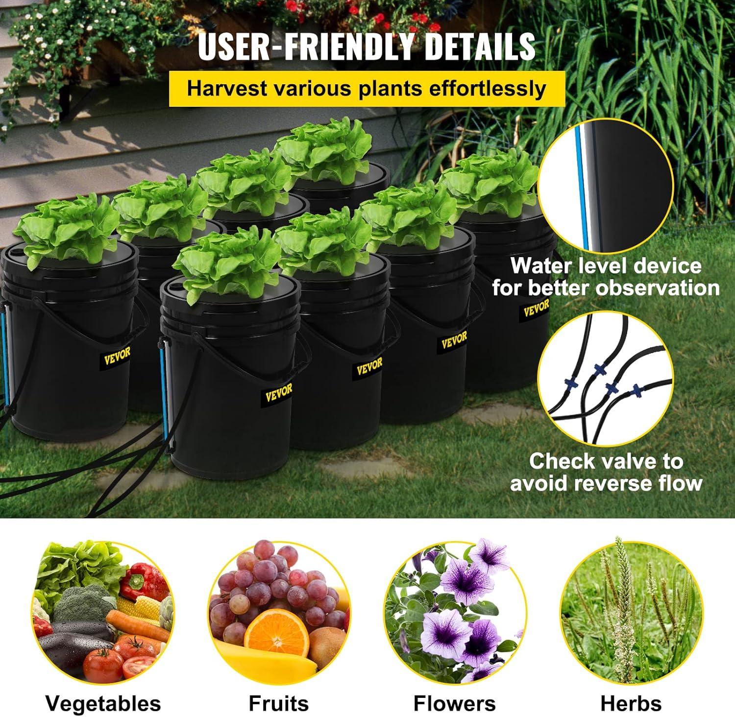 image:imageVEVOR DWC Hydroponic System 5 Gallon 5 Buckets Deep Water Culture Growing Bucket Hydroponics Grow Kit with Pump Air Stone and Connected Reservoir for IndoorOutdoor Leafy Vegetables8 Buckets