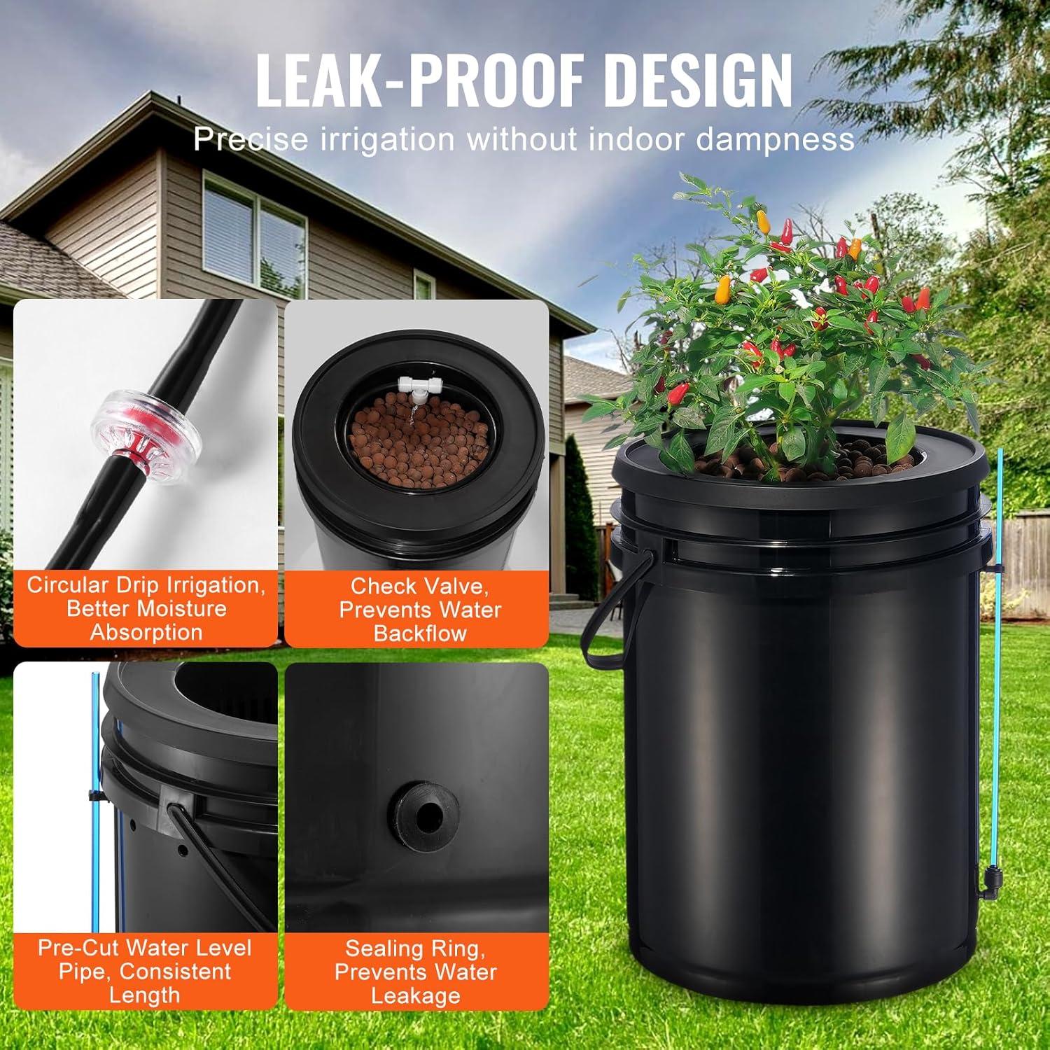 image:imageVEVOR DWC Hydroponic System 5 Gallon 5 Buckets Deep Water Culture Growing Bucket Hydroponics Grow Kit with Pump Air Stone and Connected Reservoir for IndoorOutdoor Leafy Vegetables2 BucketsTop Drip Kit