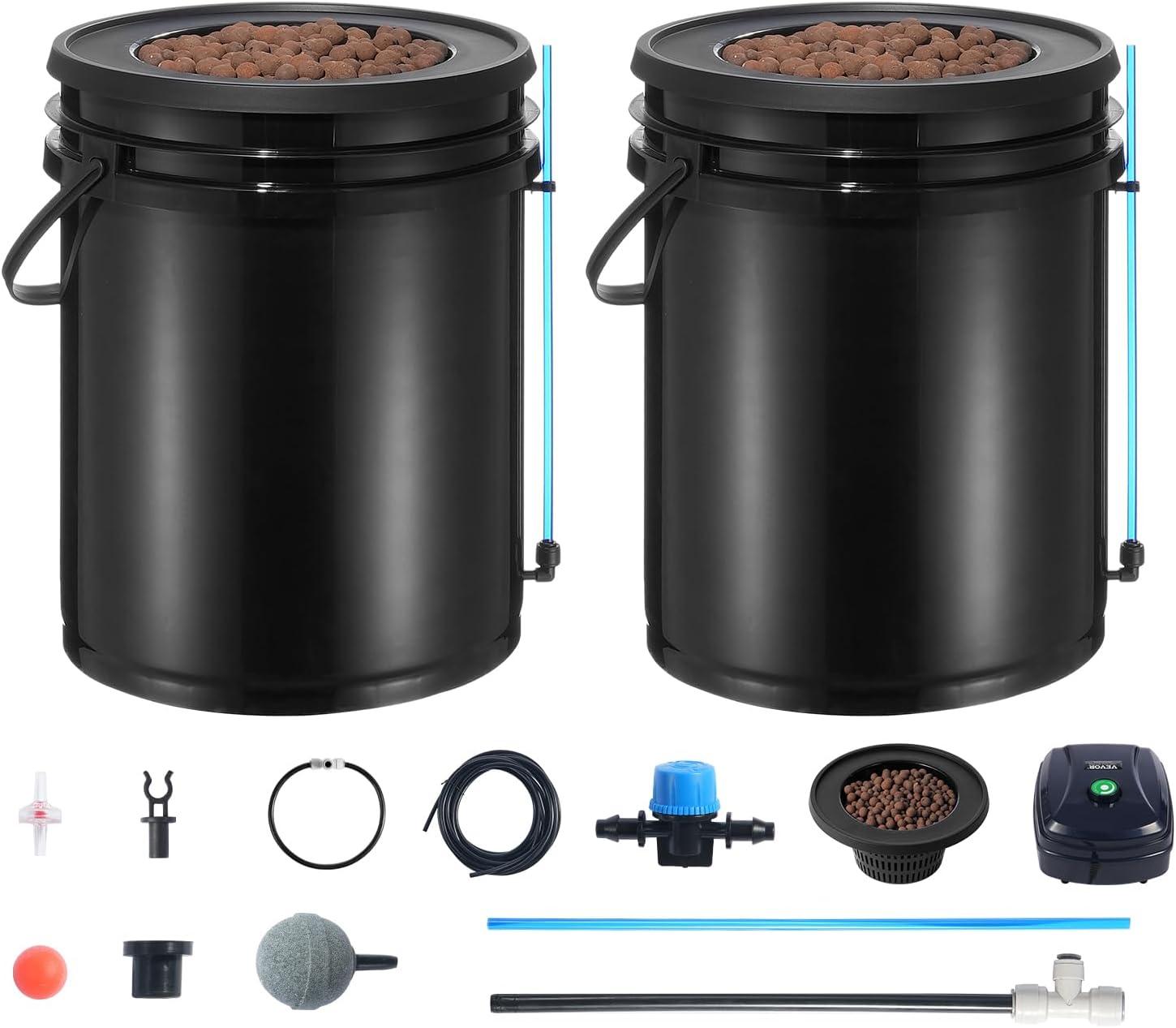 image:imageVEVOR DWC Hydroponic System 5 Gallon 5 Buckets Deep Water Culture Growing Bucket Hydroponics Grow Kit with Pump Air Stone and Connected Reservoir for IndoorOutdoor Leafy Vegetables2 BucketsTop Drip Kit