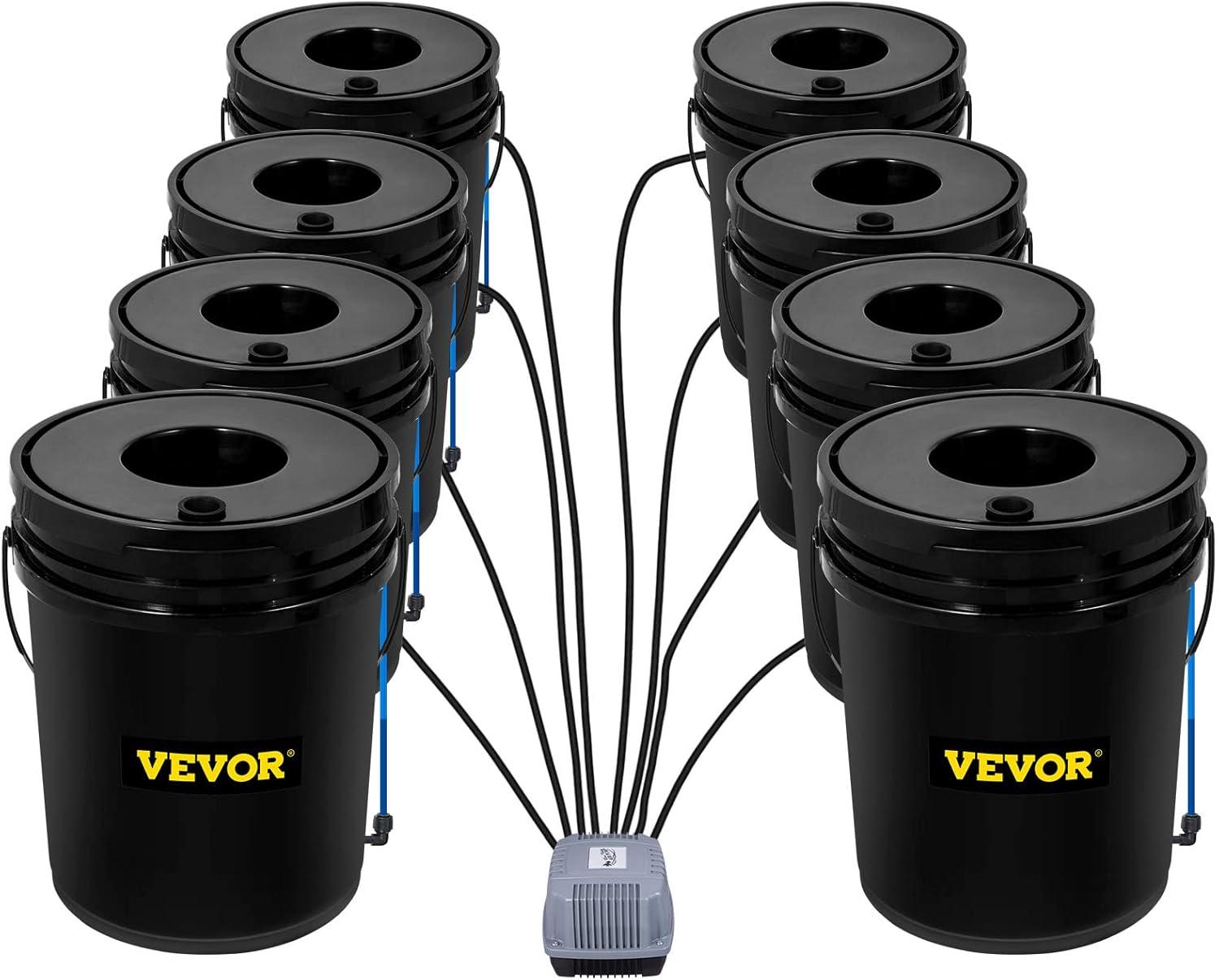 image:imageVEVOR DWC Hydroponic System 5 Gallon 5 Buckets Deep Water Culture Growing Bucket Hydroponics Grow Kit with Pump Air Stone and Connected Reservoir for IndoorOutdoor Leafy Vegetables8 Buckets