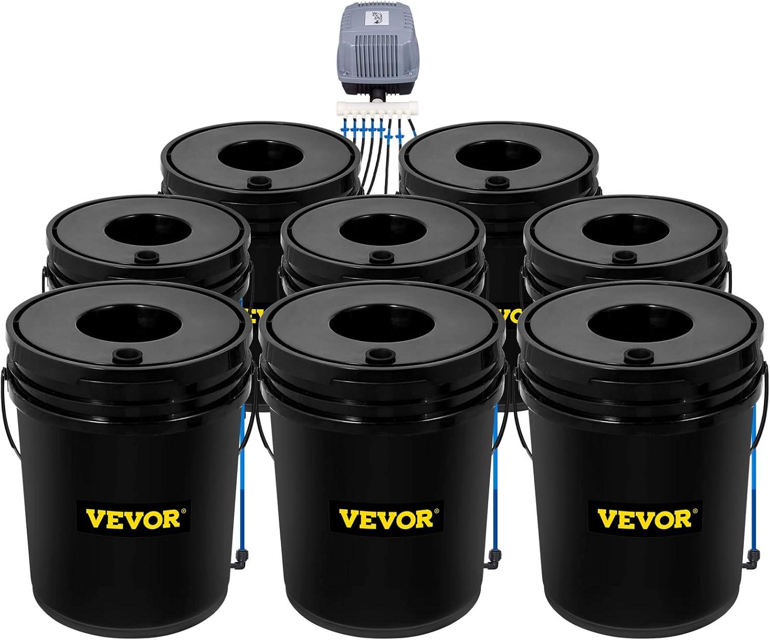 image:imageVEVOR DWC Hydroponic System 5 Gallon 5 Buckets Deep Water Culture Growing Bucket Hydroponics Grow Kit with Pump Air Stone and Connected Reservoir for IndoorOutdoor Leafy Vegetables8 Buckets