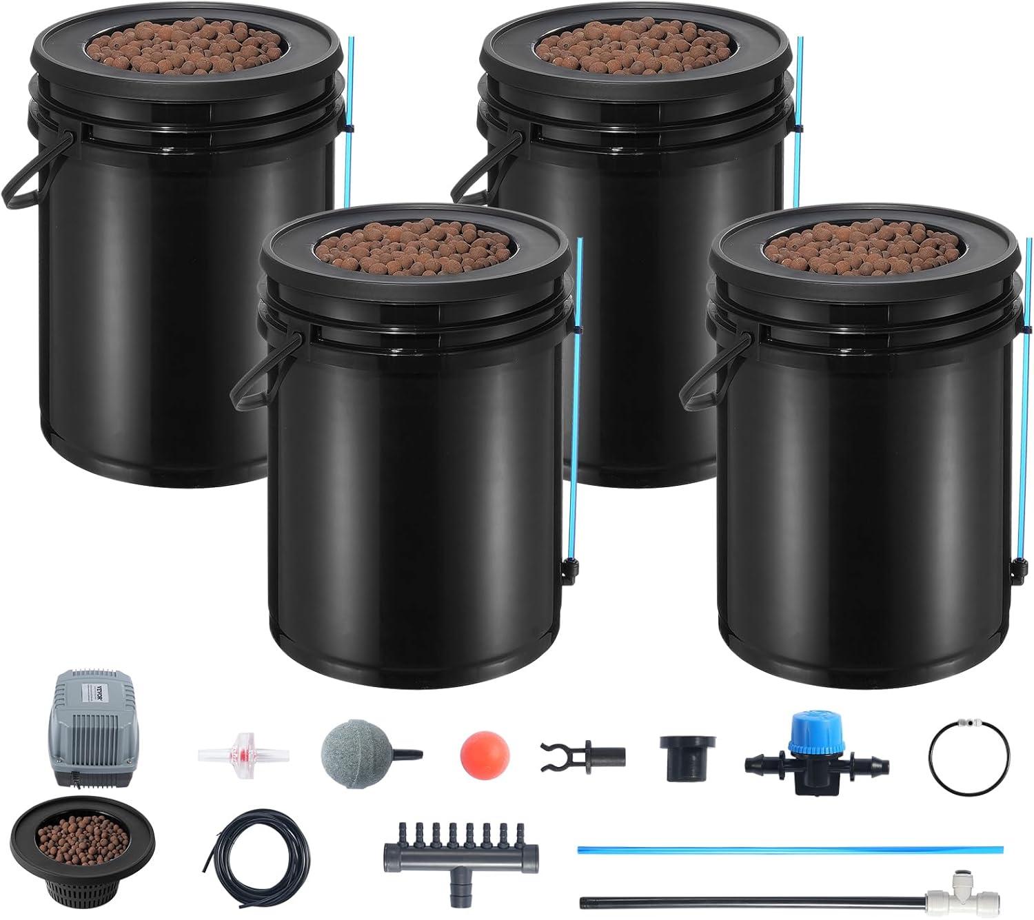 image:imageVEVOR DWC Hydroponic System 5 Gallon 5 Buckets Deep Water Culture Growing Bucket Hydroponics Grow Kit with Pump Air Stone and Connected Reservoir for IndoorOutdoor Leafy Vegetables4 BucketsTop Drip Kit
