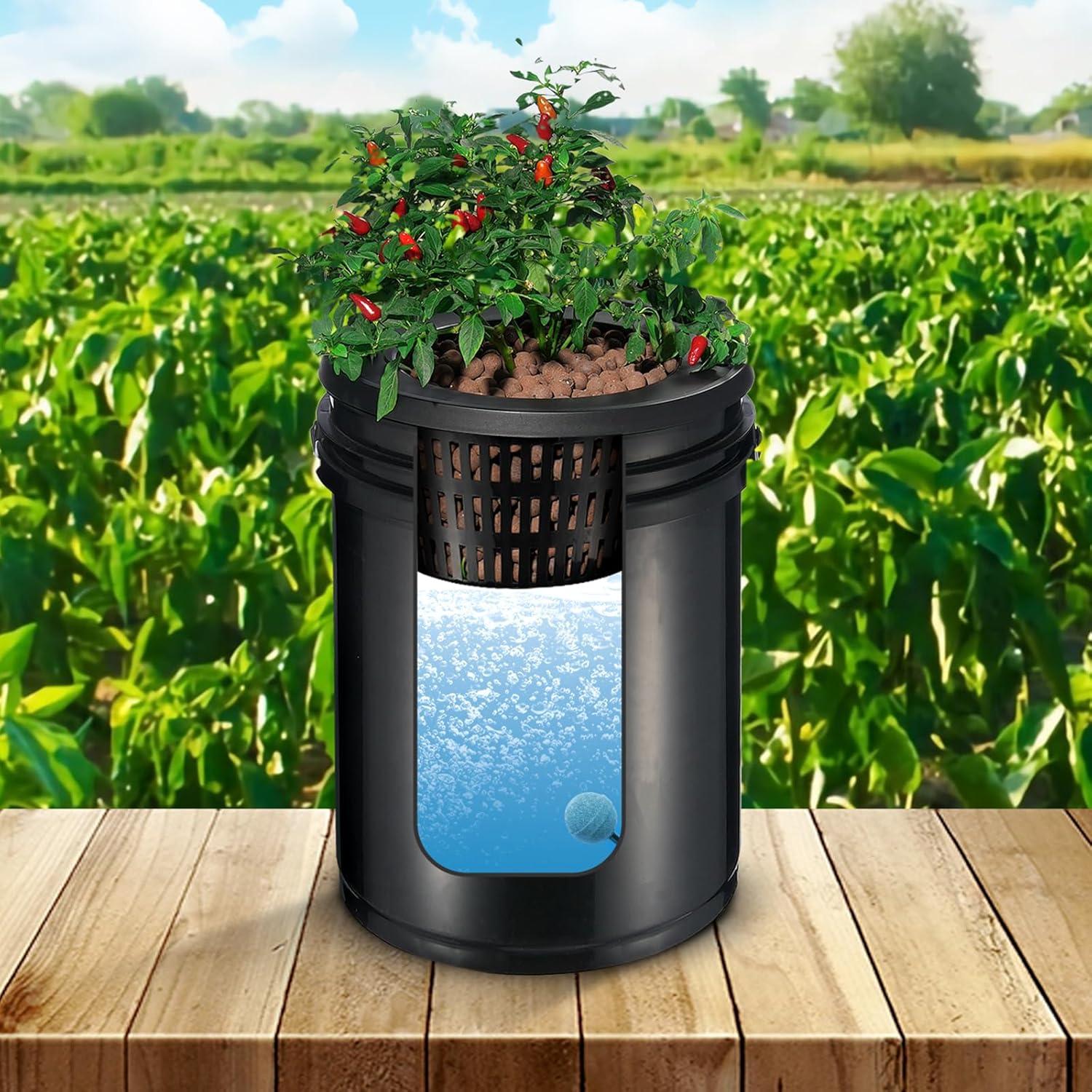 image:imageVEVOR DWC Hydroponic System 5 Gallon 5 Buckets Deep Water Culture Growing Bucket Hydroponics Grow Kit with Pump Air Stone and Connected Reservoir for IndoorOutdoor Leafy Vegetables4 Buckets1 Reservoir