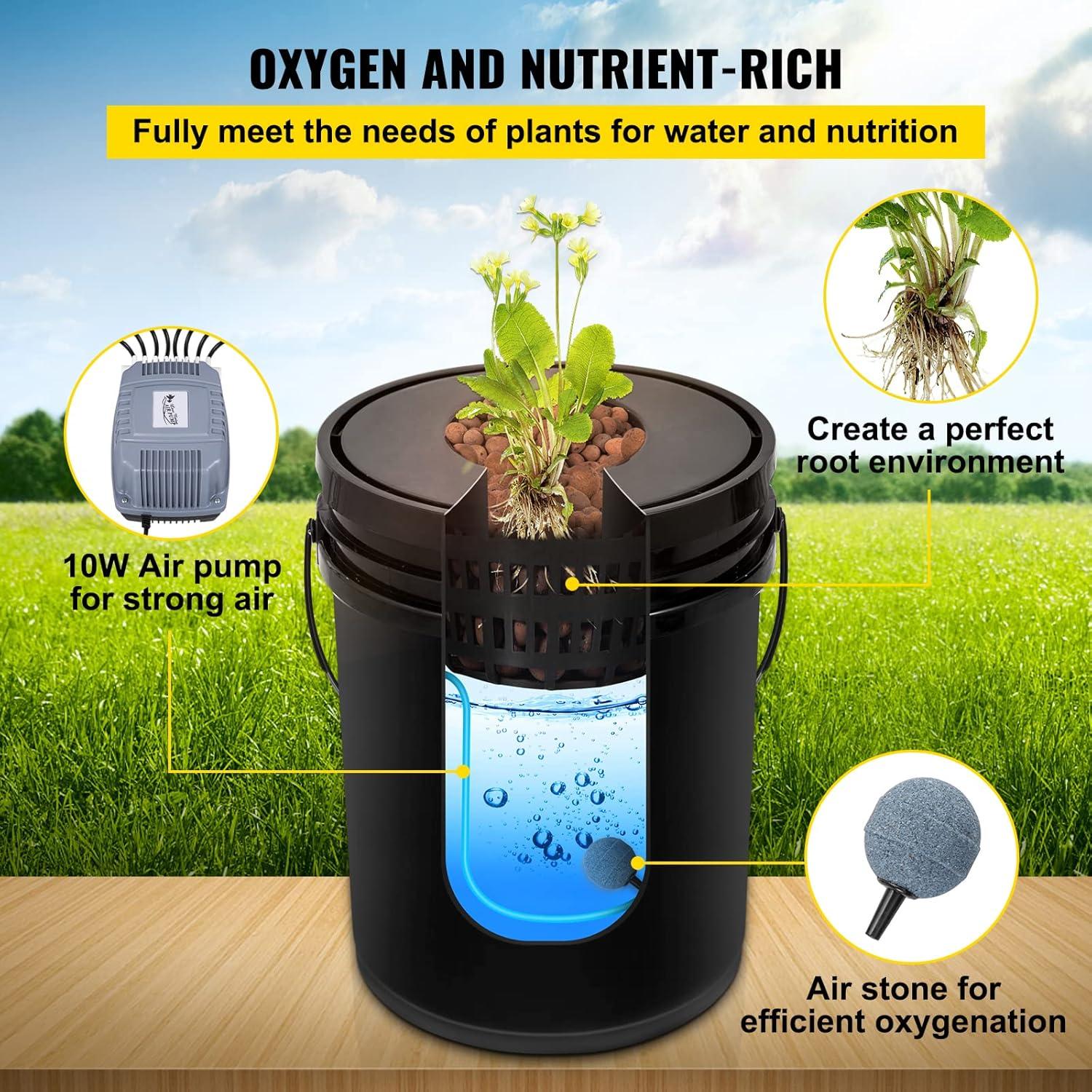 image:imageVEVOR DWC Hydroponic System 5 Gallon 5 Buckets Deep Water Culture Growing Bucket Hydroponics Grow Kit with Pump Air Stone and Connected Reservoir for IndoorOutdoor Leafy Vegetables8 Buckets