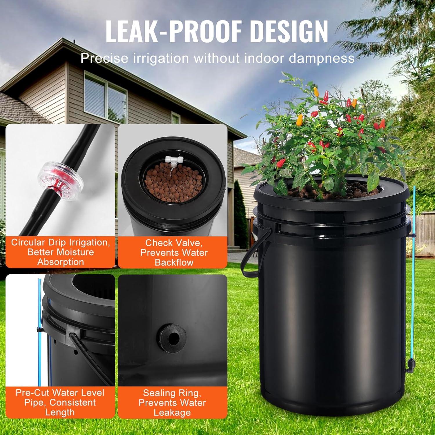 image:imageVEVOR DWC Hydroponic System 5 Gallon 5 Buckets Deep Water Culture Growing Bucket Hydroponics Grow Kit with Pump Air Stone and Connected Reservoir for IndoorOutdoor Leafy Vegetables4 Buckets1 Reservoir