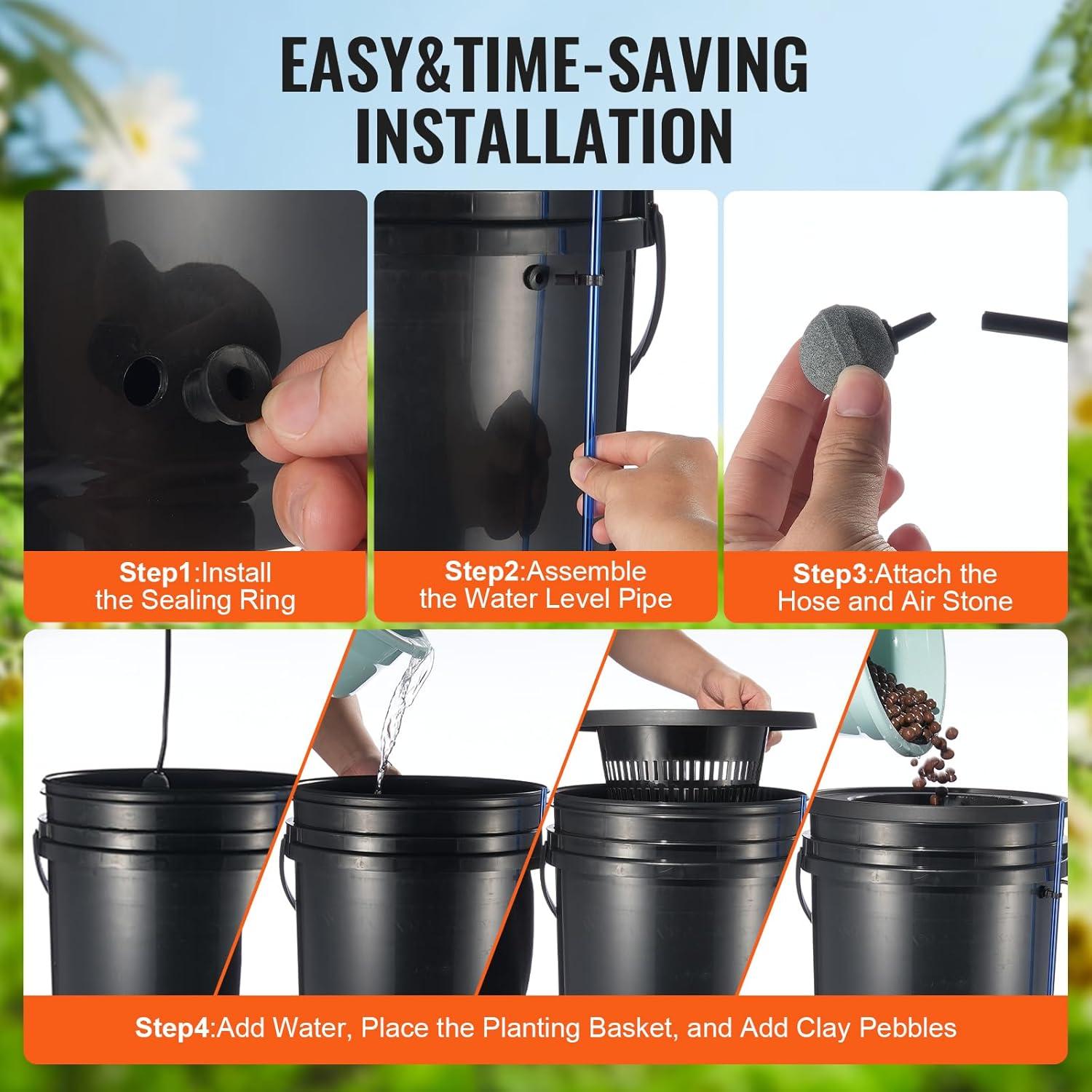 image:imageVEVOR DWC Hydroponic System 5 Gallon 5 Buckets Deep Water Culture Growing Bucket Hydroponics Grow Kit with Pump Air Stone and Connected Reservoir for IndoorOutdoor Leafy Vegetables2 BucketsTop Drip Kit