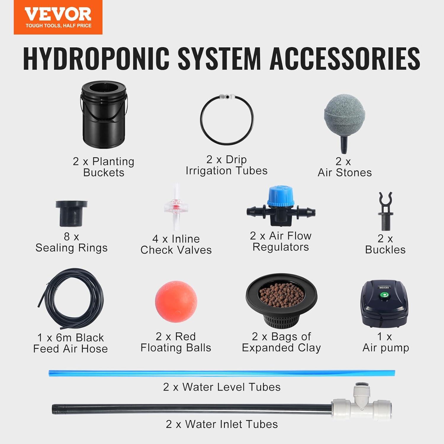 image:imageVEVOR DWC Hydroponic System 5 Gallon 5 Buckets Deep Water Culture Growing Bucket Hydroponics Grow Kit with Pump Air Stone and Connected Reservoir for IndoorOutdoor Leafy Vegetables2 BucketsTop Drip Kit
