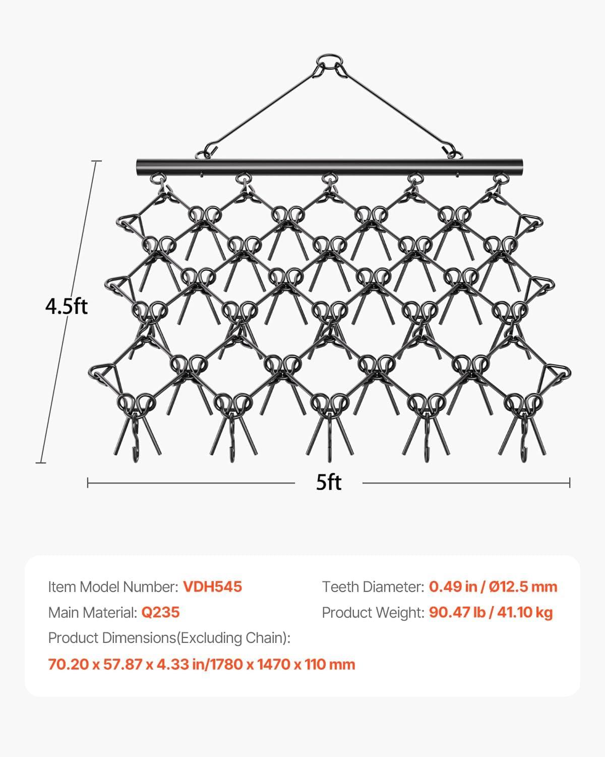 image:imageVEVOR Drag Harrow 4 x 5 ft Chain Harrow Made from Q235 Steel UTV Tractor Attachments for Landscape Leveling or Sod Prepping Durable Harrow Rake for Gravel Driveway Farm Field Garden Black58x48
