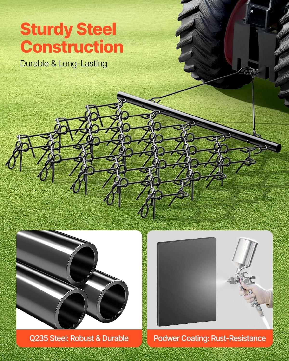 image:imageVEVOR Drag Harrow 4 x 5 ft Chain Harrow Made from Q235 Steel UTV Tractor Attachments for Landscape Leveling or Sod Prepping Durable Harrow Rake for Gravel Driveway Farm Field Garden Black58x48