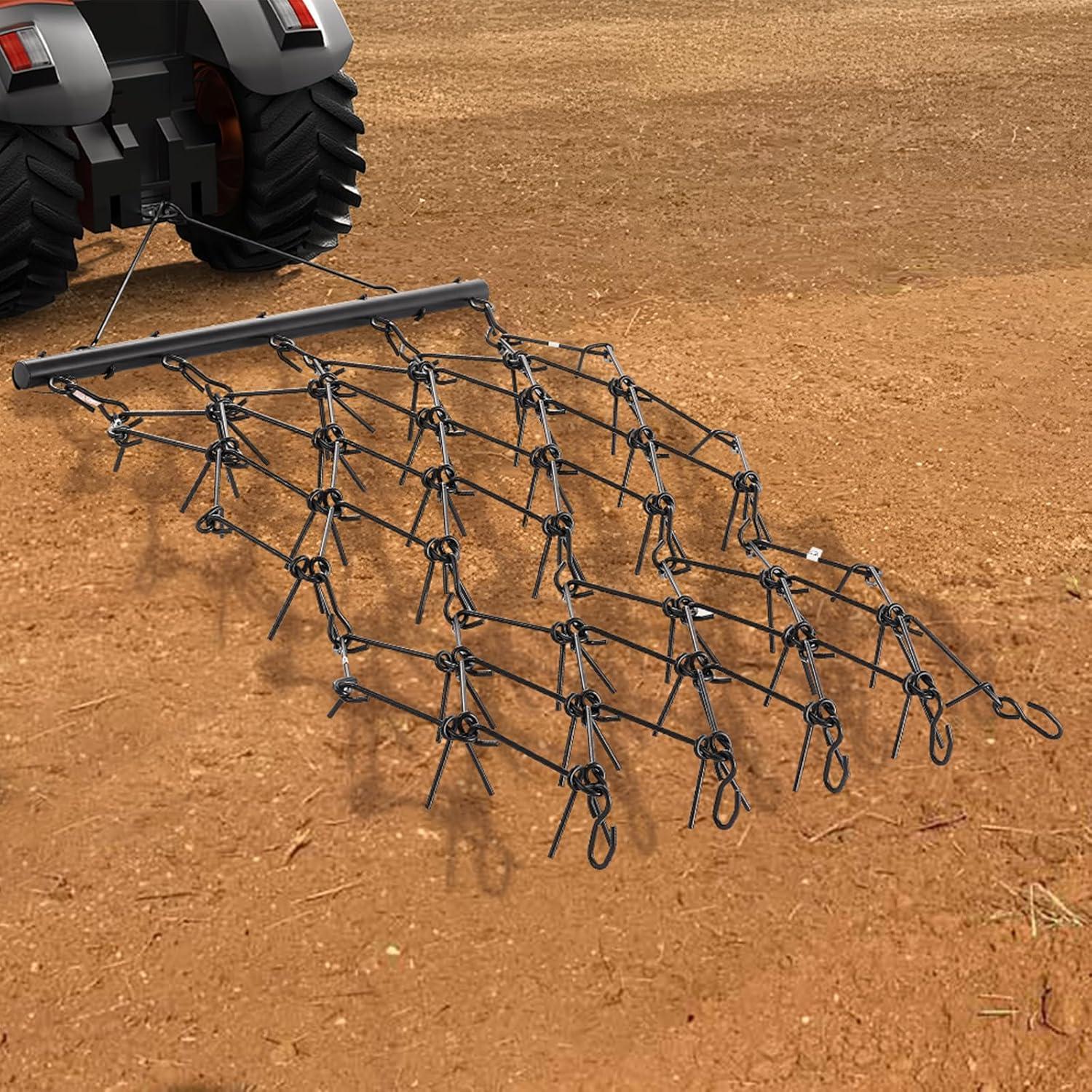 image:imageVEVOR Drag Harrow 4 x 5 ft Chain Harrow Made from Q235 Steel UTV Tractor Attachments for Landscape Leveling or Sod Prepping Durable Harrow Rake for Gravel Driveway Farm Field Garden Black4 x 56 ft