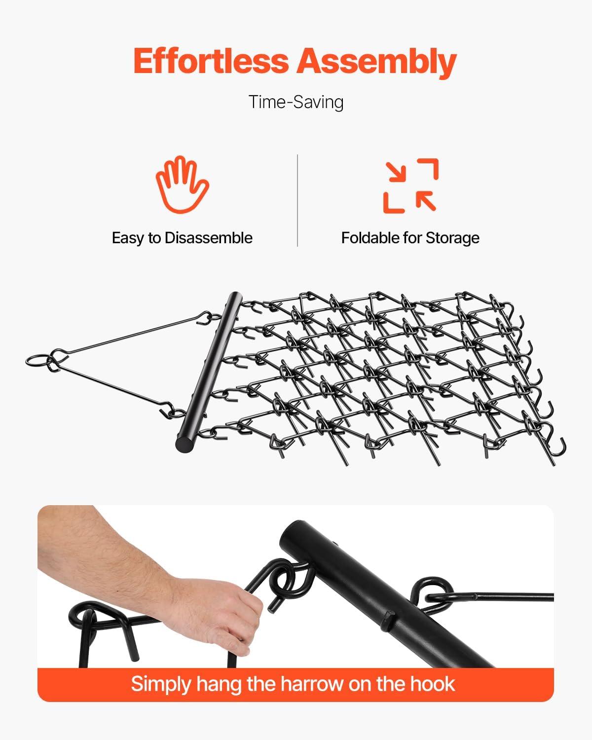 image:imageVEVOR Drag Harrow 4 x 5 ft Chain Harrow Made from Q235 Steel UTV Tractor Attachments for Landscape Leveling or Sod Prepping Durable Harrow Rake for Gravel Driveway Farm Field Garden Black58x48
