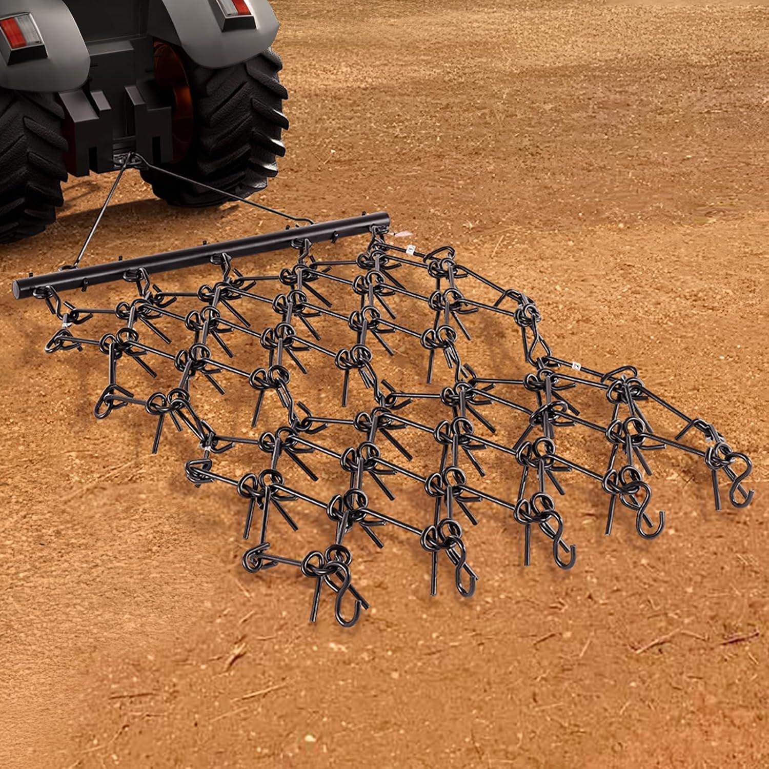 image:imageVEVOR Drag Harrow 4 x 5 ft Chain Harrow Made from Q235 Steel UTV Tractor Attachments for Landscape Leveling or Sod Prepping Durable Harrow Rake for Gravel Driveway Farm Field Garden Black4 x 57 ft