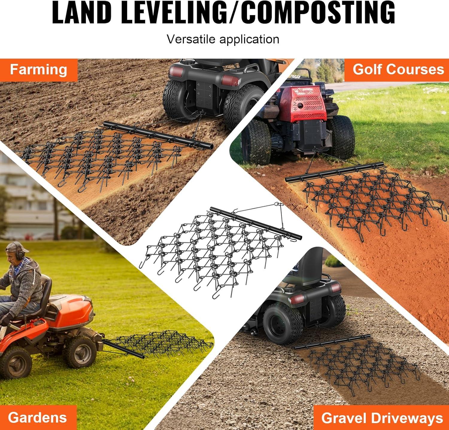 image:imageVEVOR Drag Harrow 4 x 5 ft Chain Harrow Made from Q235 Steel UTV Tractor Attachments for Landscape Leveling or Sod Prepping Durable Harrow Rake for Gravel Driveway Farm Field Garden Black4x56