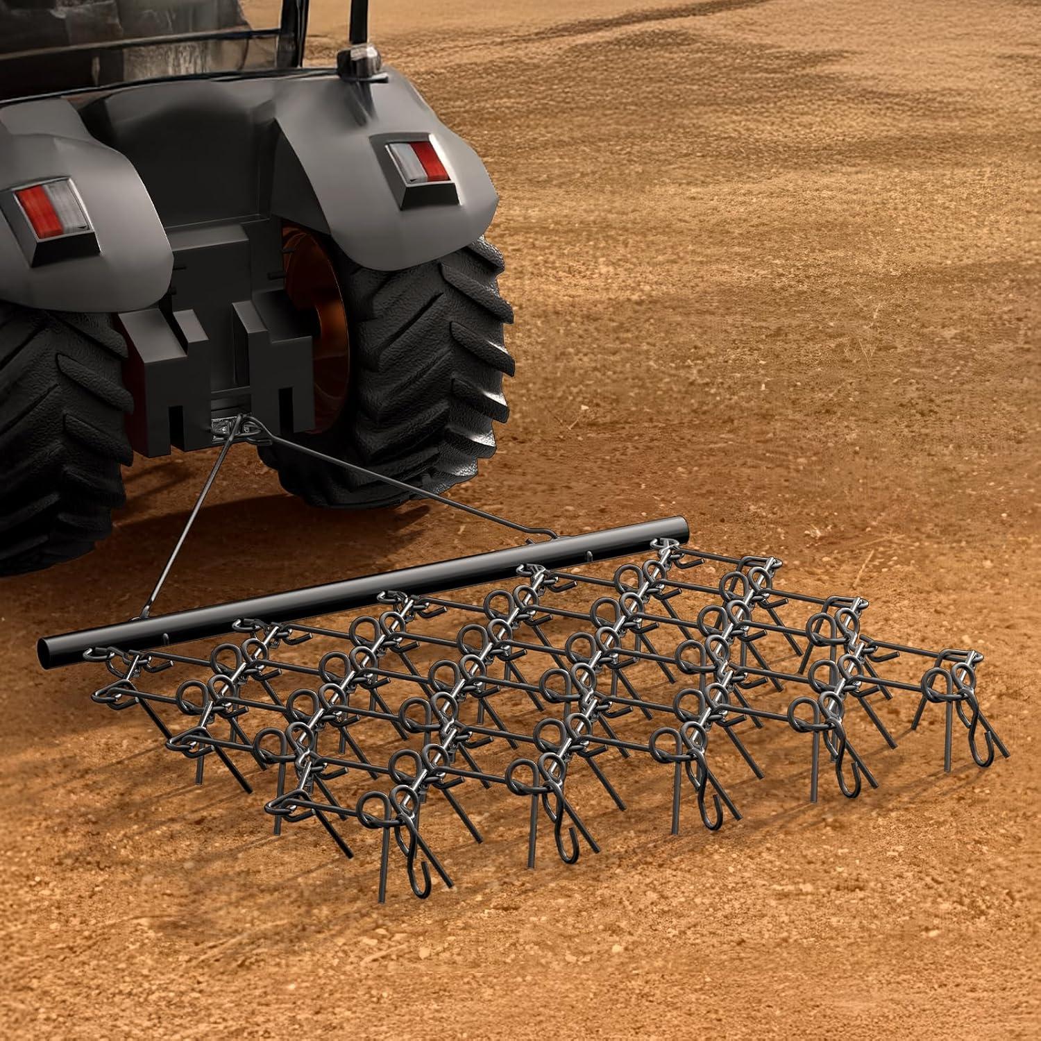 image:imageVEVOR Drag Harrow 4 x 5 ft Chain Harrow Made from Q235 Steel UTV Tractor Attachments for Landscape Leveling or Sod Prepping Durable Harrow Rake for Gravel Driveway Farm Field Garden Black58x48
