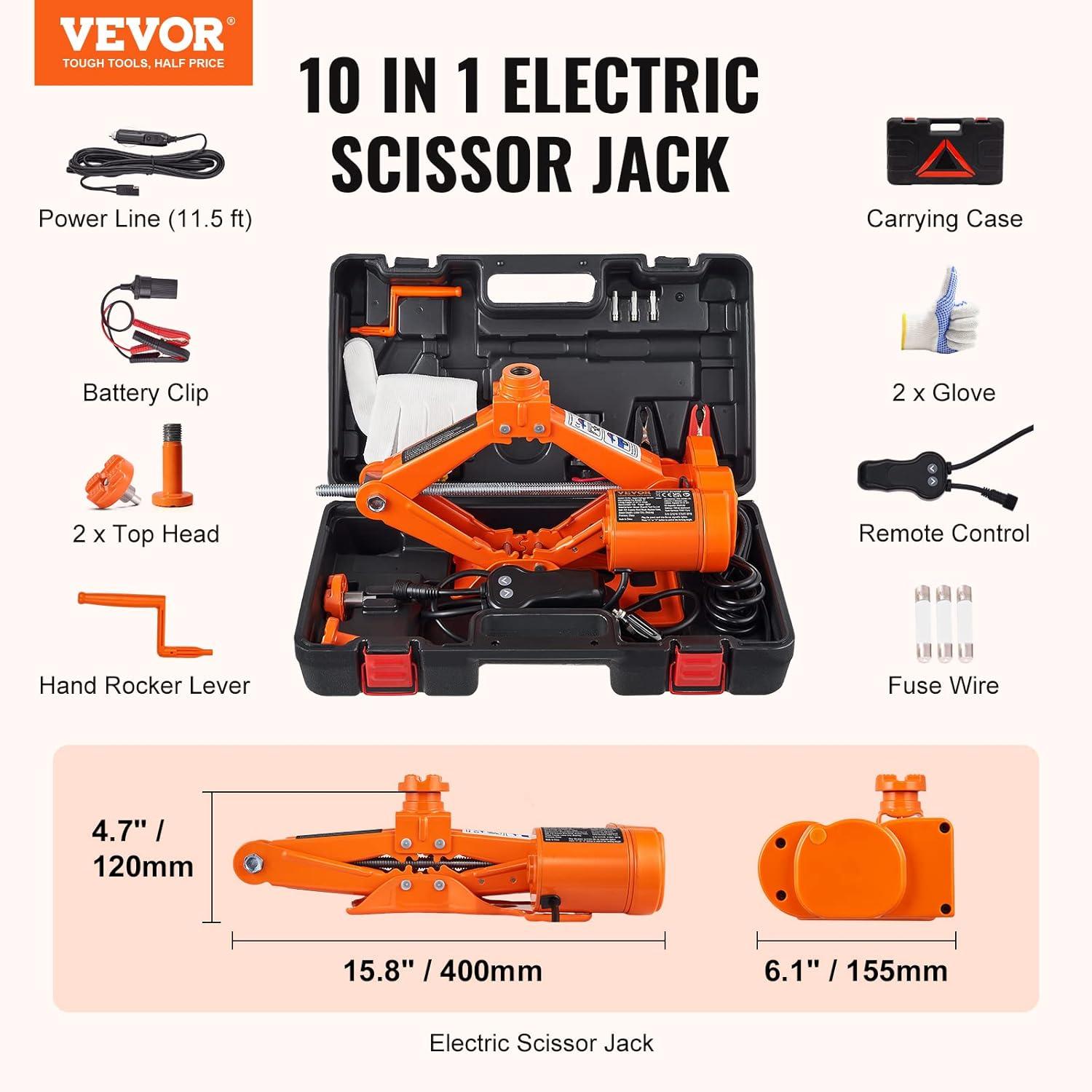 image:imageVEVOR Electric Car Jack 3 Tons 6600 lbs 12V Electric Scissor Jack Double Saddles with Remote Control Portable Car Jack for Sedan SUV Truck Tire Change Replacement