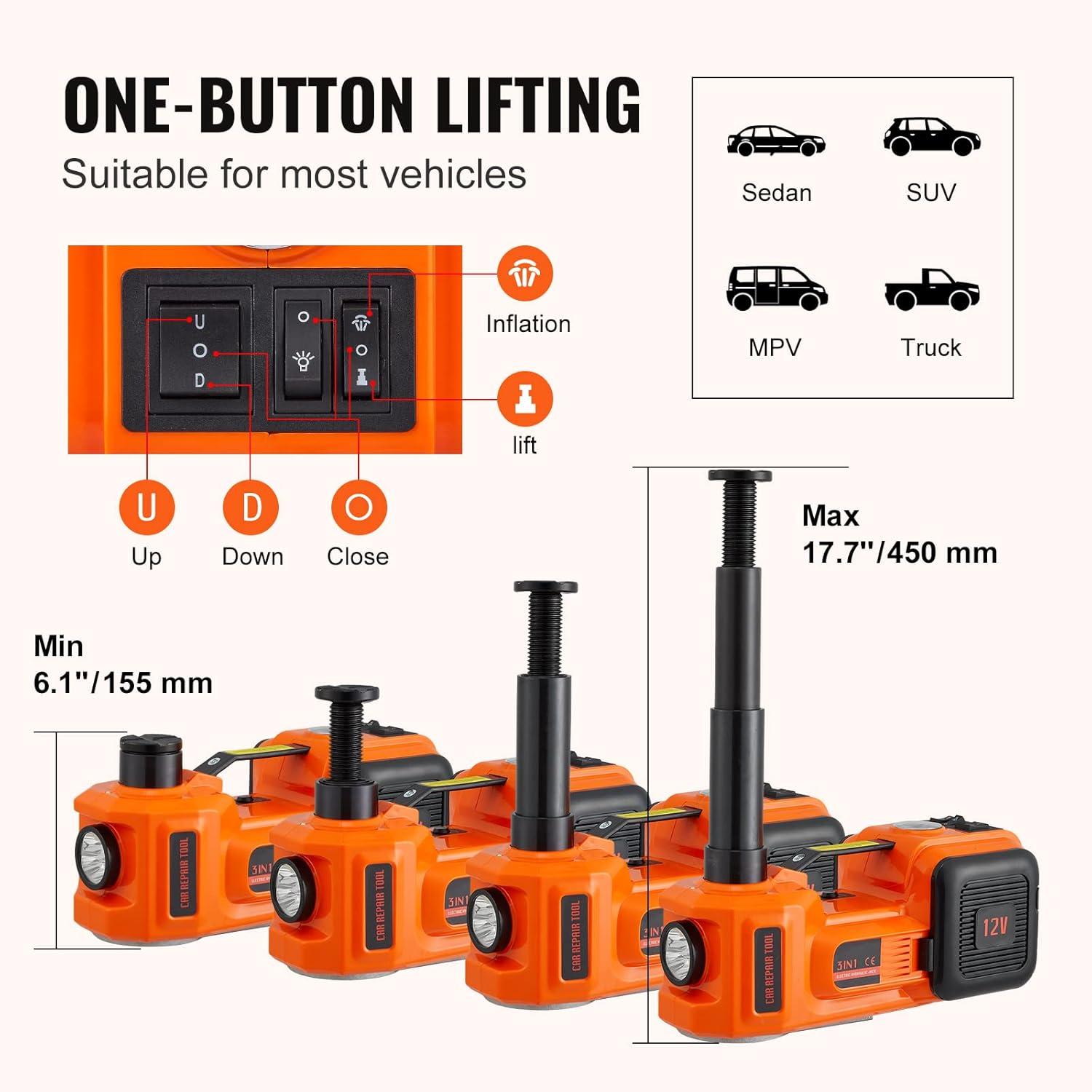 image:imageVEVOR Electric Car Jack 5 Ton11023 LBS Hydraulic Jack Lift with Builtin Inflatable Pump and LED Light5T