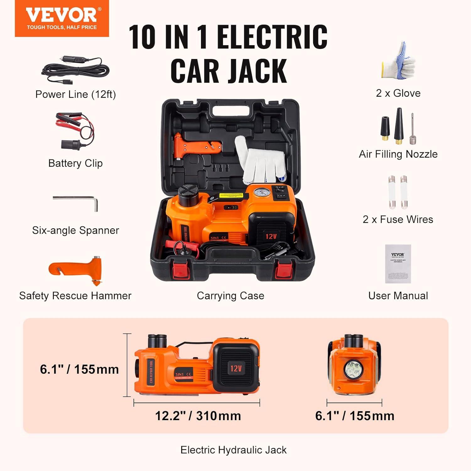 image:imageVEVOR Electric Car Jack 5 Ton11023 LBS Hydraulic Jack Lift with Builtin Inflatable Pump and LED Light5T