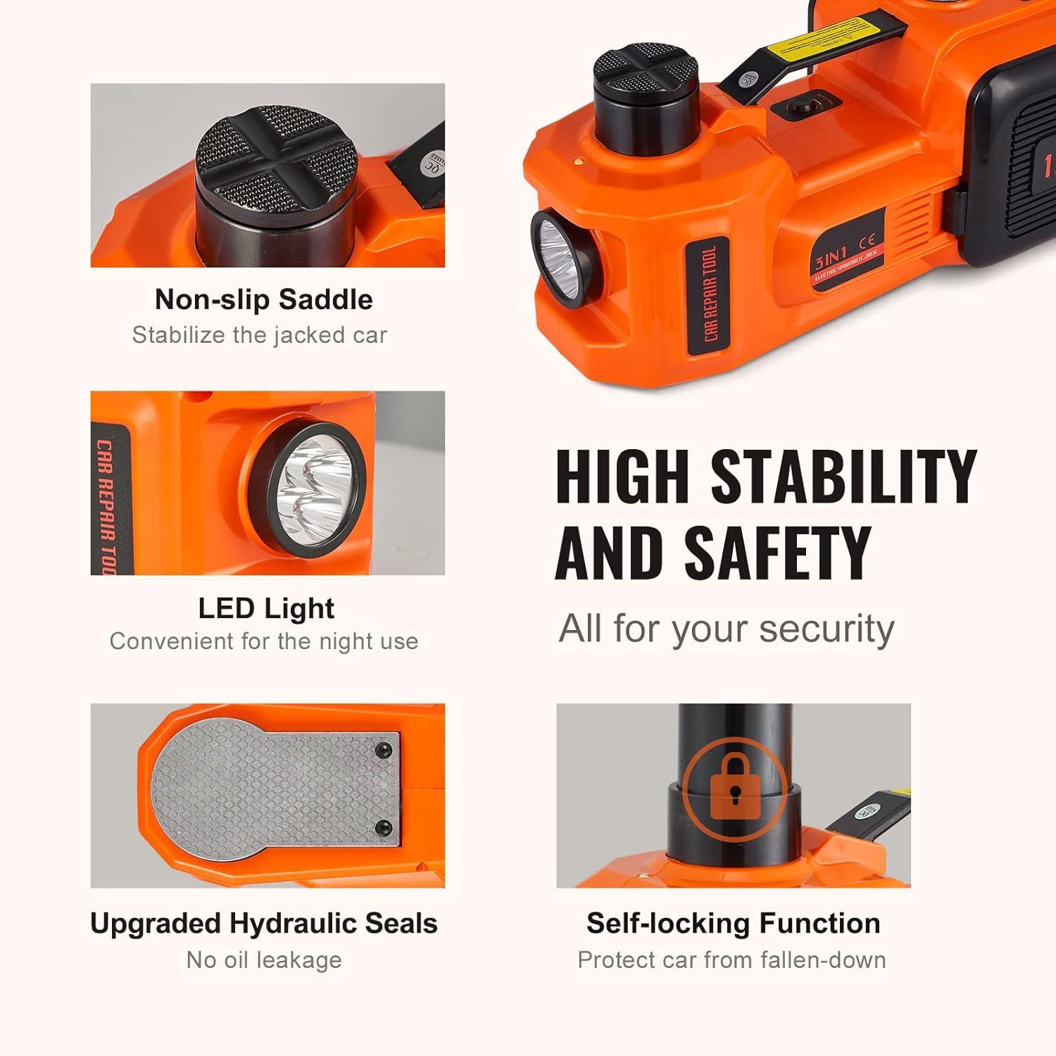 image:imageVEVOR Electric Car Jack 5 Ton11023 LBS Hydraulic Jack Lift with Builtin Inflatable Pump and LED Light5T