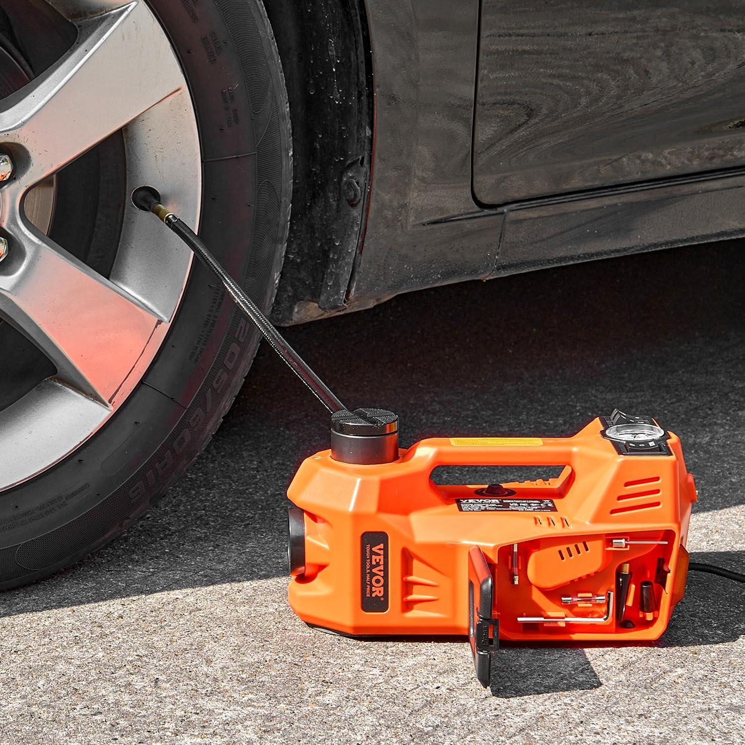 image:imageVEVOR Electric Car Jack 5 Tons 11000 lbs Electric Scissor Jack with BuiltIn Inflator 12V Adjustable Tire Change Replacement with Secure Hammer amp LED Light Portable Jack kit for Sedan SUV TruckWithout Electric Impact Wrench