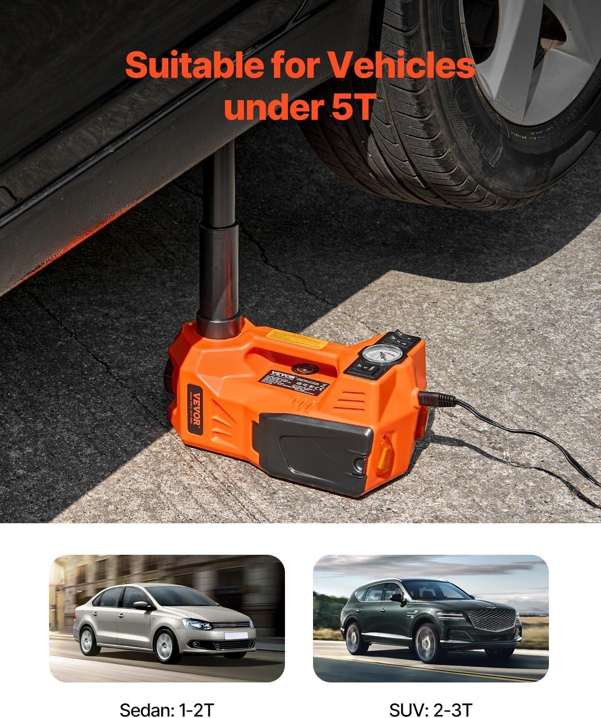 image:imageVEVOR Electric Car Jack 5 Tons 11000 lbs Electric Scissor Jack with BuiltIn Inflator 12V Adjustable Tire Change Replacement with Secure Hammer amp LED Light Portable Jack kit for Sedan SUV TruckWithout Electric Impact Wrench
