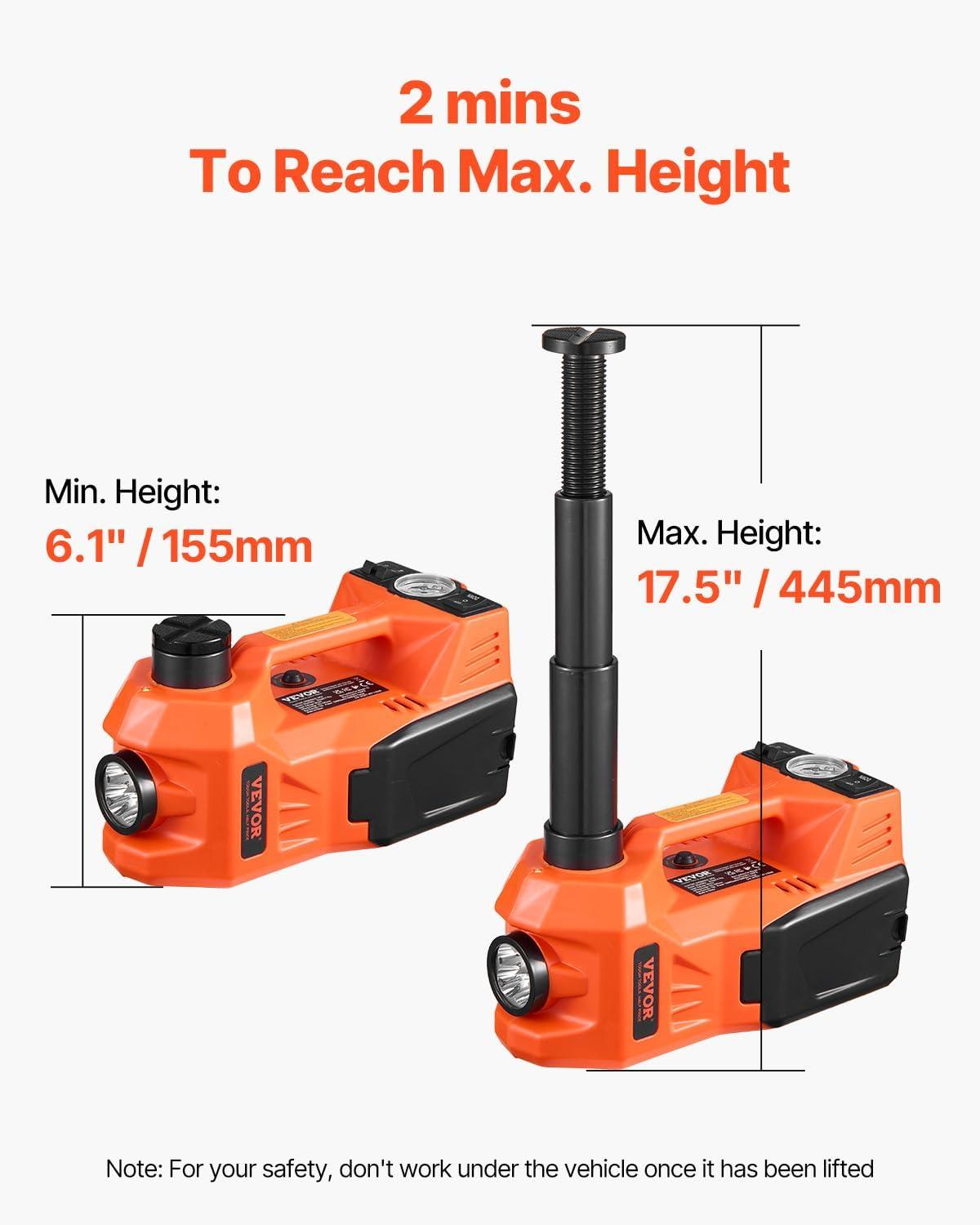 image:imageVEVOR Electric Car Jack 5 Tons 11000 lbs Electric Scissor Jack with BuiltIn Inflator 12V Adjustable Tire Change Replacement with Secure Hammer amp LED Light Portable Jack kit for Sedan SUV TruckWithout Electric Impact Wrench