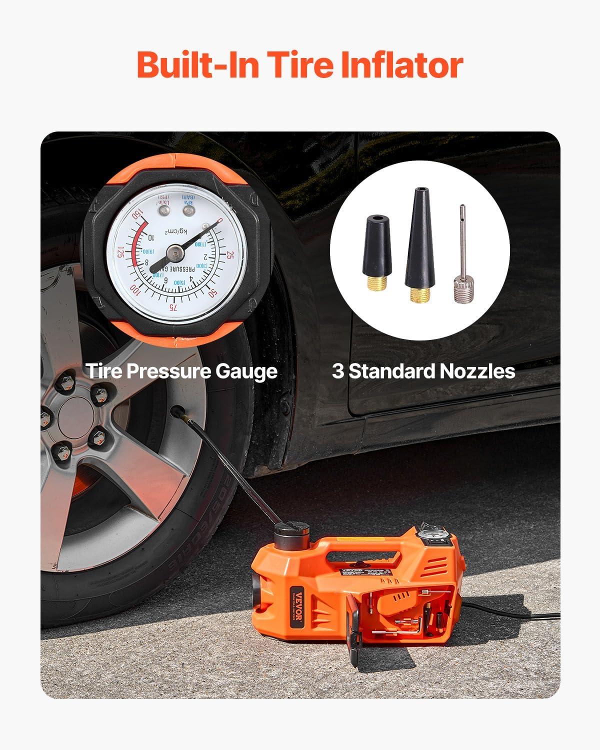 image:imageVEVOR Electric Car Jack 5 Tons 11000 lbs Electric Scissor Jack with BuiltIn Inflator 12V Adjustable Tire Change Replacement with Secure Hammer amp LED Light Portable Jack kit for Sedan SUV TruckWithout Electric Impact Wrench