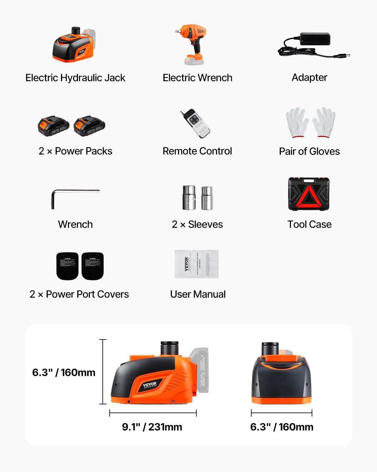 image:imageVEVOR Electric Car Jack Cordless Remote Control 5 Tons 11000 lbs Electric Hydraulic Jack Kit 18V Battery with Electric Impact Wrench Tire Change Replacement with LED Light Portable Car Jack