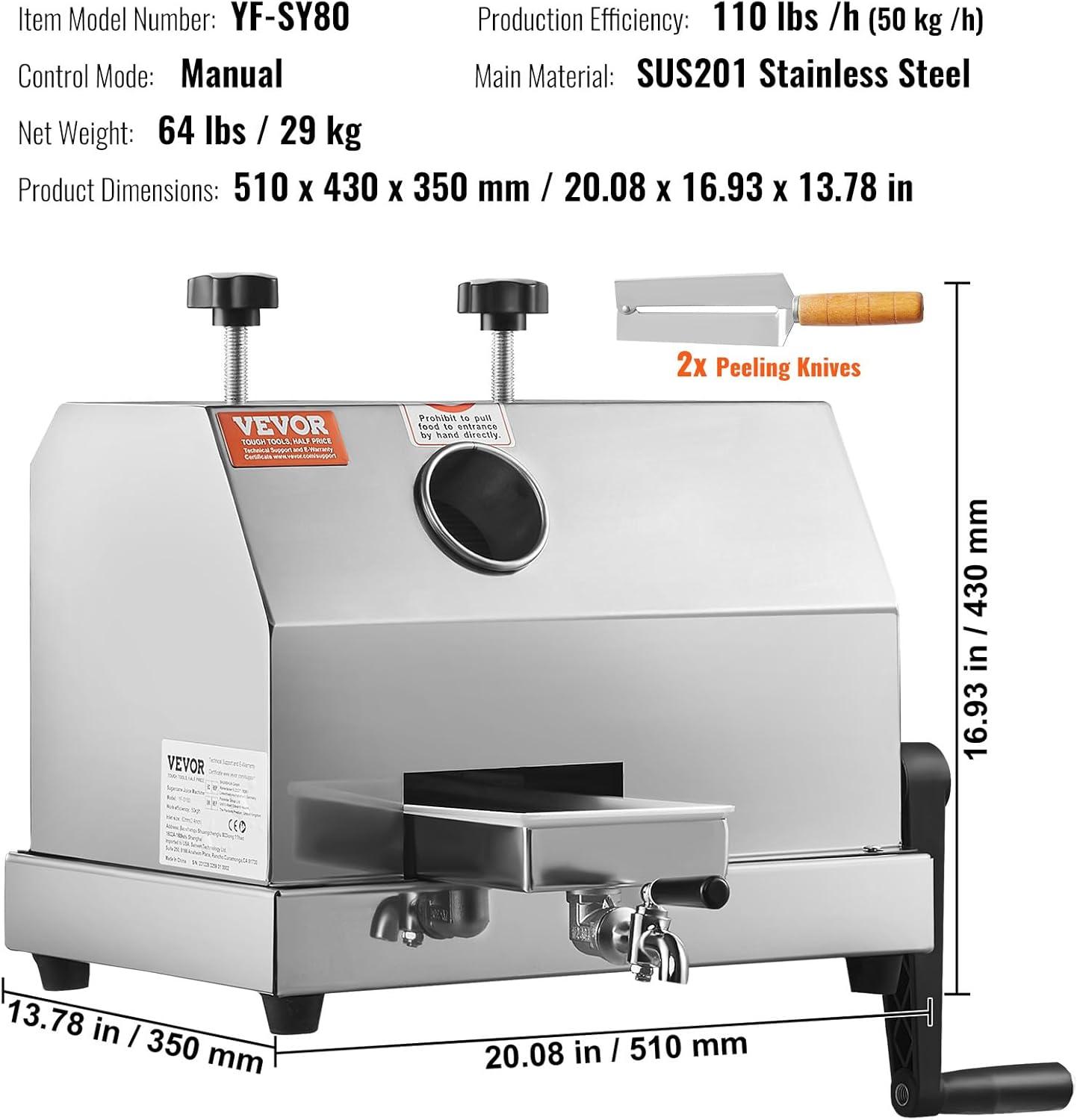 image:imageVEVOR Electric Sugar Cane Juicer 800W Sugarcane Juicer Machine with 661LBSH High Output 4 Stainless Steel Roller Auto Roller Pressure Adjustment Sugarcane Juice Press Extractor for HomeCommercial3 Rollers Manual