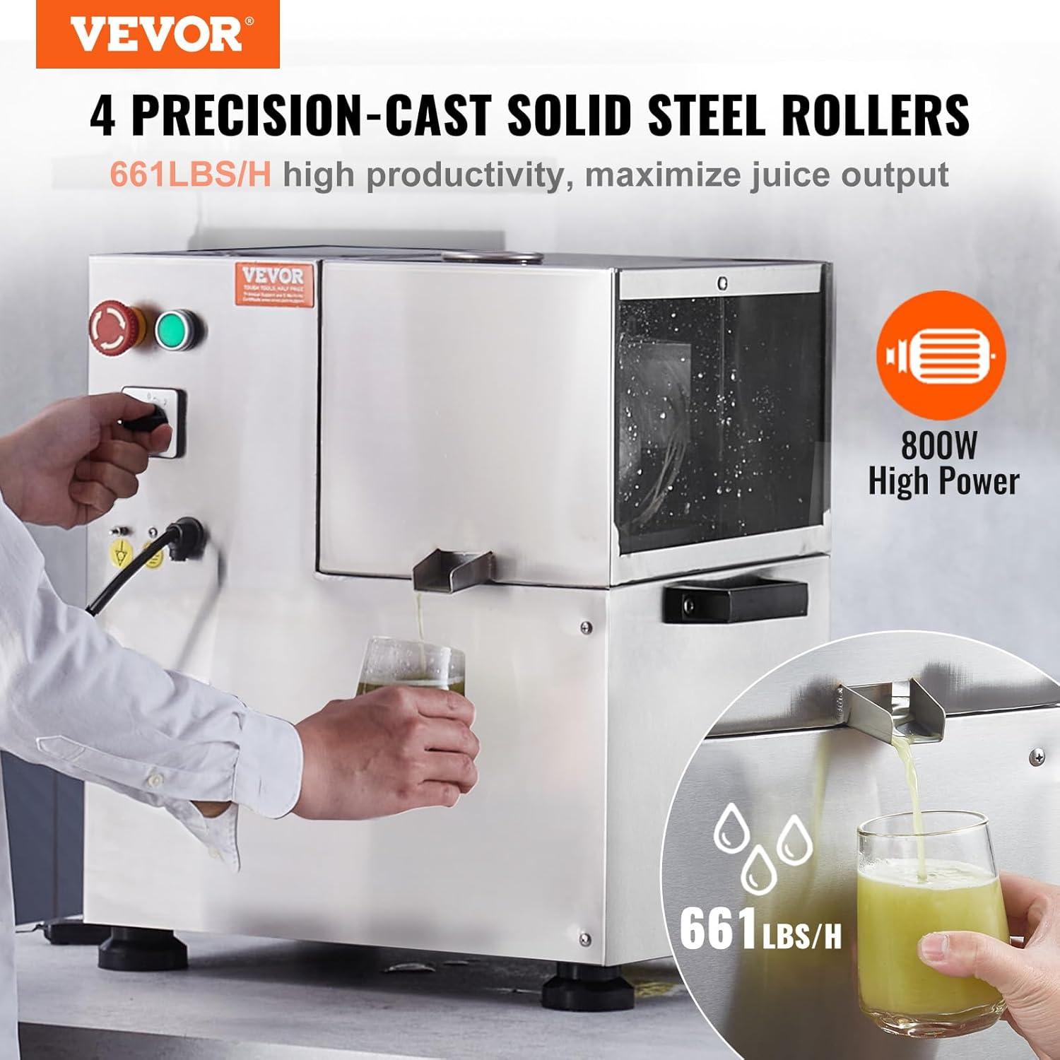 image:imageVEVOR Electric Sugar Cane Juicer 800W Sugarcane Juicer Machine with 661LBSH High Output 4 Stainless Steel Roller Auto Roller Pressure Adjustment Sugarcane Juice Press Extractor for HomeCommercial800W 4 Rollers