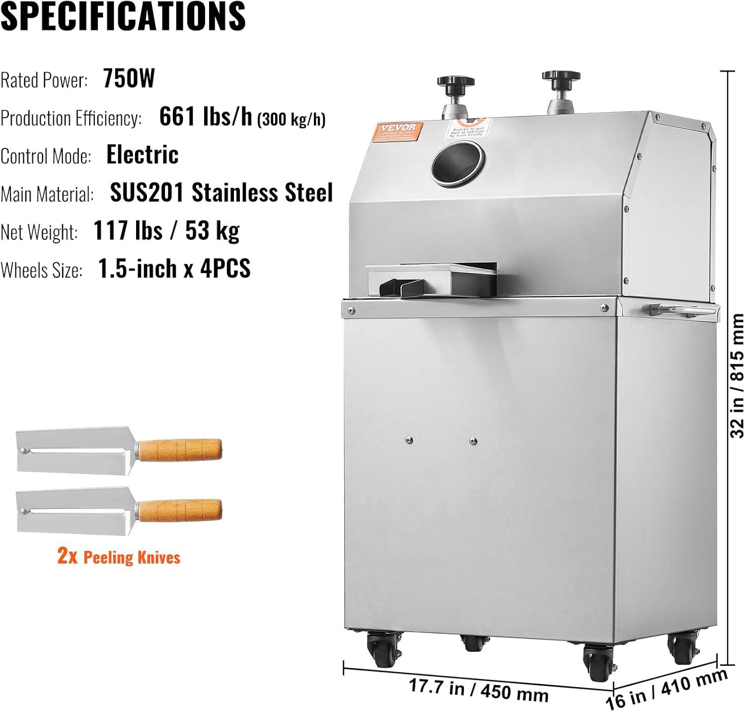 image:imageVEVOR Electric Sugar Cane Juicer 800W Sugarcane Juicer Machine with 661LBSH High Output 4 Stainless Steel Roller Auto Roller Pressure Adjustment Sugarcane Juice Press Extractor for HomeCommercial750W 3 Rollers