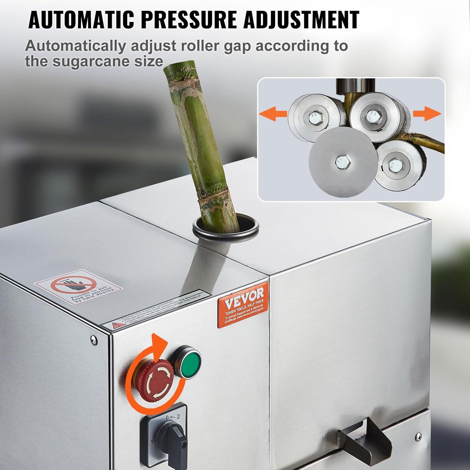 image:imageVEVOR Electric Sugar Cane Juicer 800W Sugarcane Juicer Machine with 661LBSH High Output 4 Stainless Steel Roller Auto Roller Pressure Adjustment Sugarcane Juice Press Extractor for HomeCommercial800W 4 Rollers