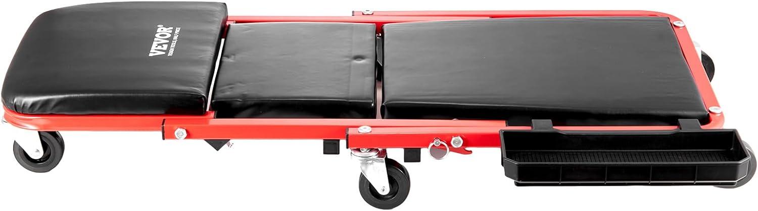 image:imageVEVOR Foldable Z Garage Creeper 40 in 450 lbs Load Capacity Rolling Folding Mechanic Creeper Stool with 6 Universal Wheels Padded Seat Steel Frame Lay Down or Sit Chair for Garage Shop or HomeRed