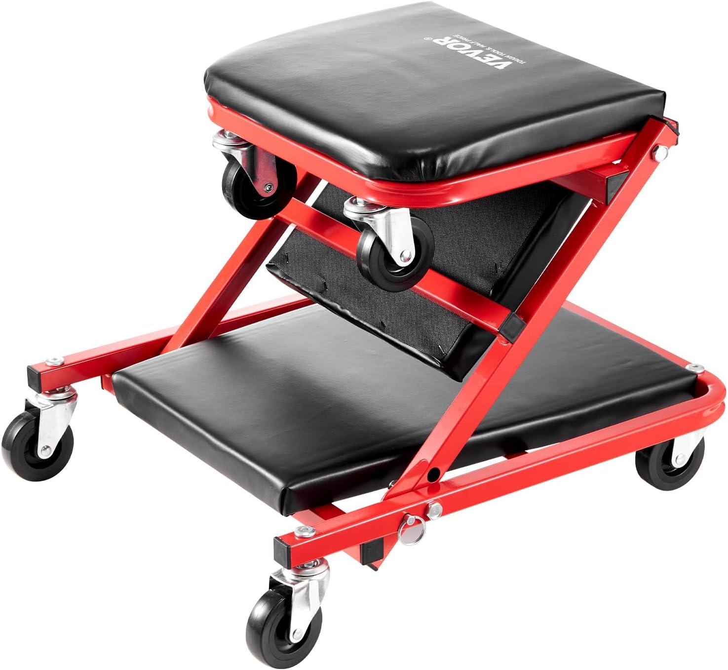 image:imageVEVOR Foldable Z Garage Creeper 40 in 450 lbs Load Capacity Rolling Folding Mechanic Creeper Stool with 6 Universal Wheels Padded Seat Steel Frame Lay Down or Sit Chair for Garage Shop or HomeRed