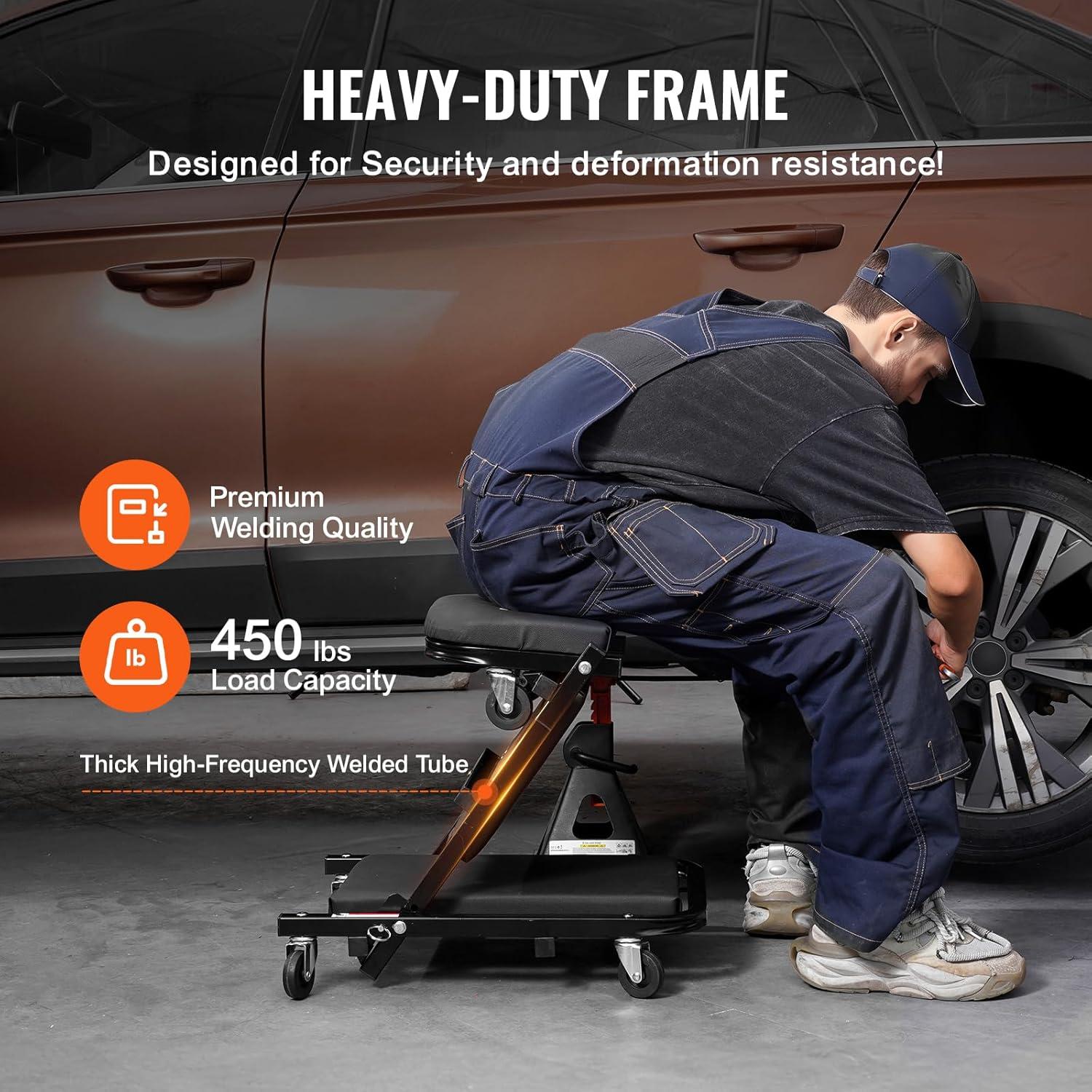 image:imageVEVOR Foldable Z Garage Creeper 40 in 450 lbs Load Capacity Rolling Folding Mechanic Creeper Stool with 6 Universal Wheels Padded Seat Steel Frame Lay Down or Sit Chair for Garage Shop or HomeBlack