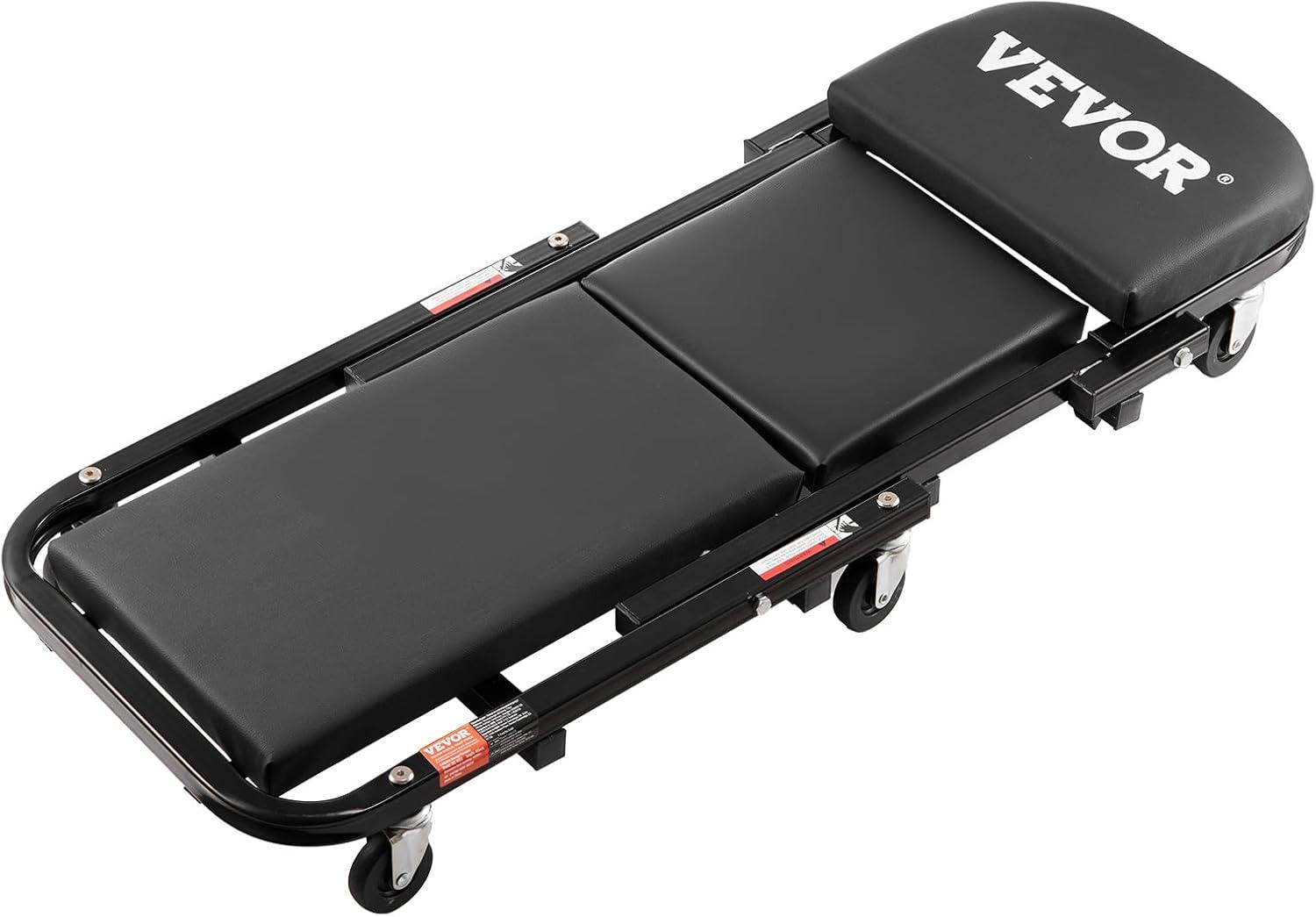 image:imageVEVOR Foldable Z Garage Creeper 40 in 450 lbs Load Capacity Rolling Folding Mechanic Creeper Stool with 6 Universal Wheels Padded Seat Steel Frame Lay Down or Sit Chair for Garage Shop or HomeBlack