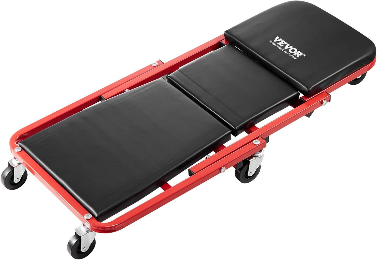 image:imageVEVOR Foldable Z Garage Creeper 40 in 450 lbs Load Capacity Rolling Folding Mechanic Creeper Stool with 6 Universal Wheels Padded Seat Steel Frame Lay Down or Sit Chair for Garage Shop or HomeRed
