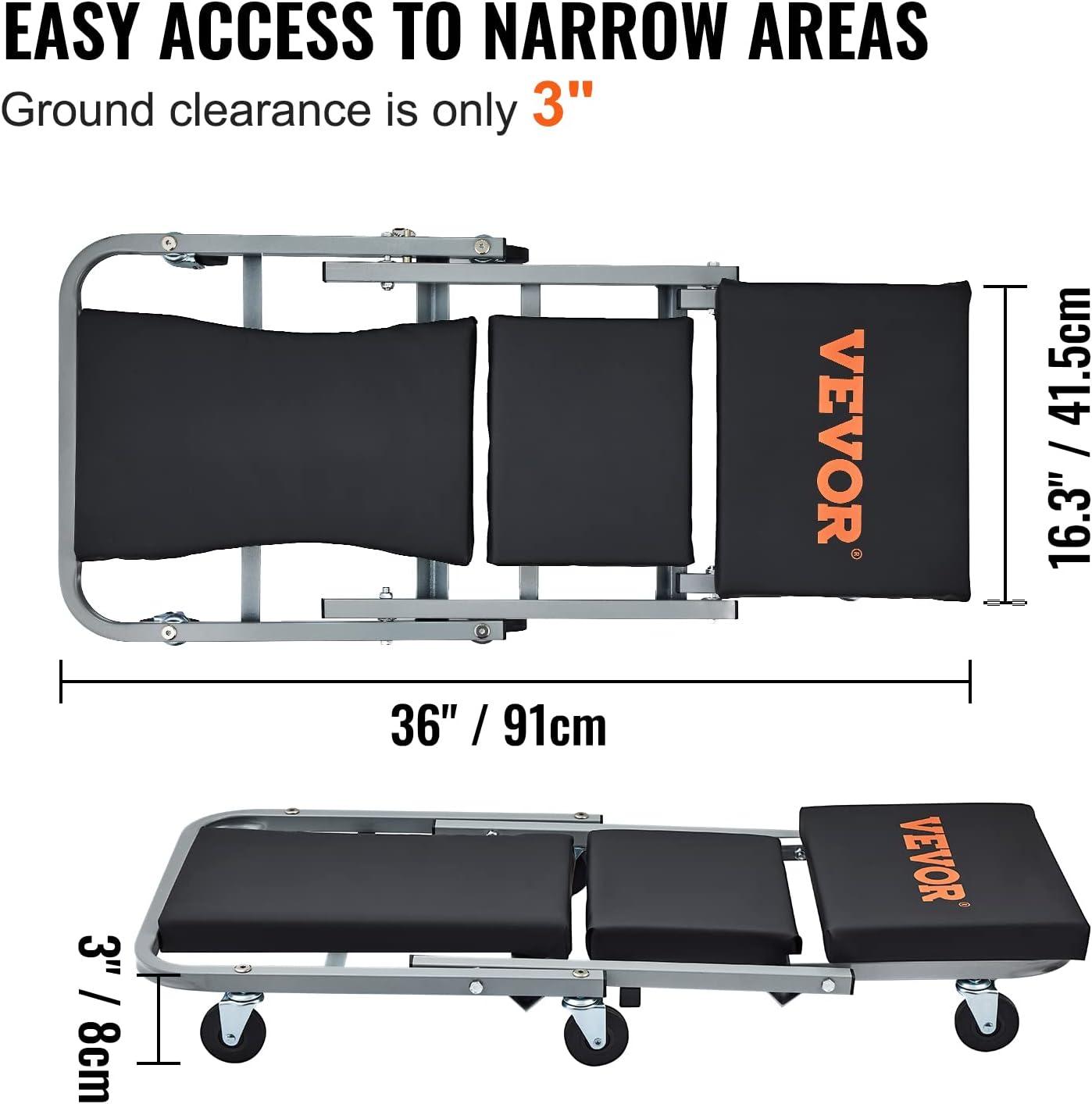 image:imageVEVOR Foldable Z Garage Creeper 40 in 450 lbs Load Capacity Rolling Folding Mechanic Creeper Stool with 6 Universal Wheels Padded Seat Steel Frame Lay Down or Sit Chair for Garage Shop or HomeBlack