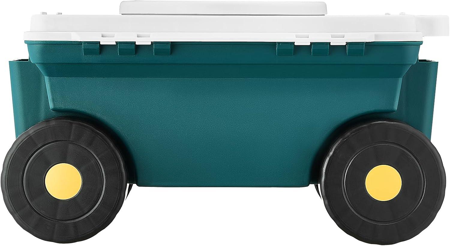 image:imageVEVOR Garden Cart Rolling Workseat with Wheels Gardening Stool for Planting 360 Degree Swivel Seat Wagon Scooter with Steering Handle amp Utility Tool Tray Use for Patio Yard and Outdoors BlueGreen White