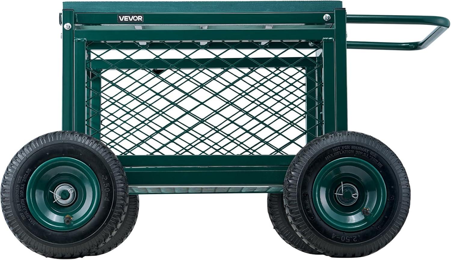 image:imageVEVOR Garden Cart Rolling Workseat with Wheels Gardening Stool for Planting 360 Degree Swivel Seat Wagon Scooter with Steering Handle amp Utility Tool Tray Use for Patio Yard and Outdoors BlueGreen Black