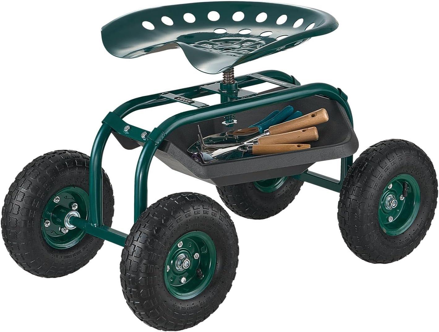 image:imageVEVOR Garden Cart Rolling Workseat with Wheels Gardening Stool for Planting 360 Degree Swivel Seat Wagon Scooter with Steering Handle amp Utility Tool Tray Use for Patio Yard and Outdoors BlueGreen Black