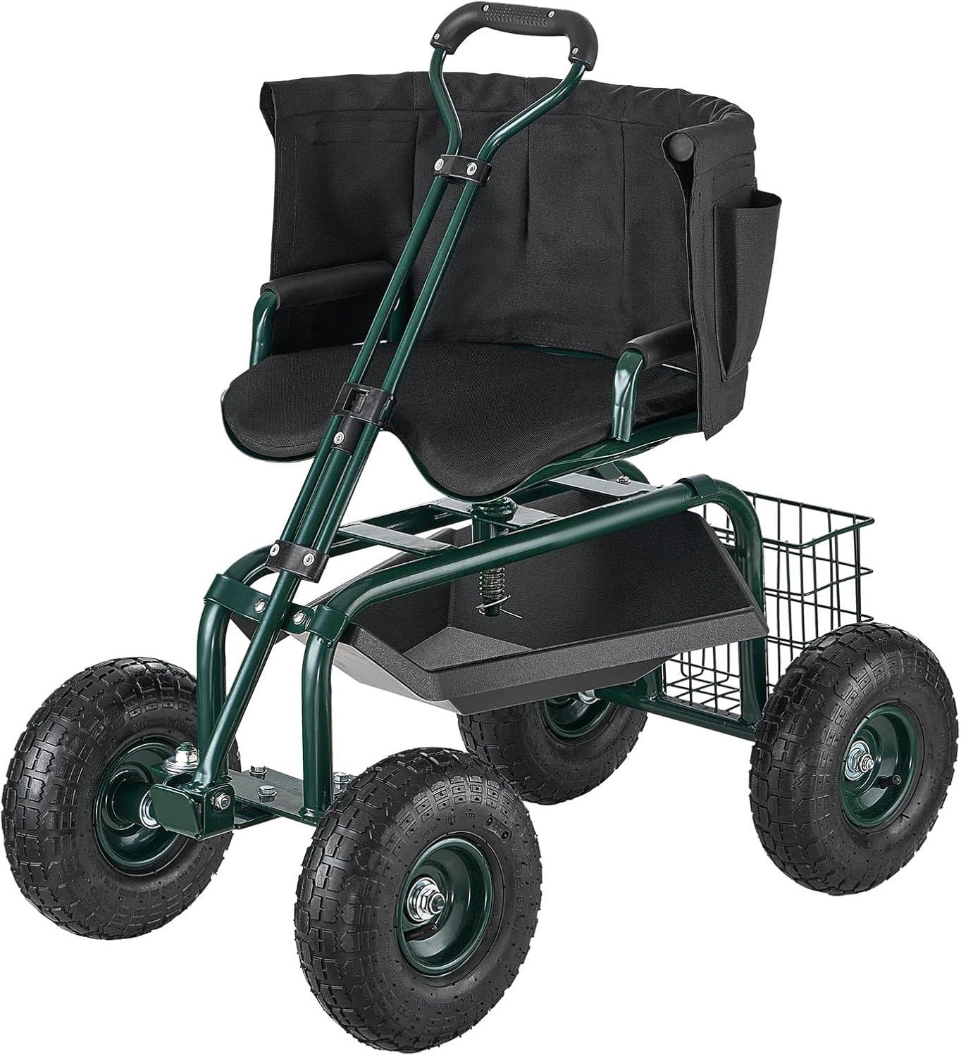 image:imageVEVOR Garden Cart Rolling Workseat with Wheels Gardening Stool for Planting 360 Degree Swivel Seat Wagon Scooter with Steering Handle amp Utility Tool Tray Use for Patio Yard and Outdoors BlueGreen Black