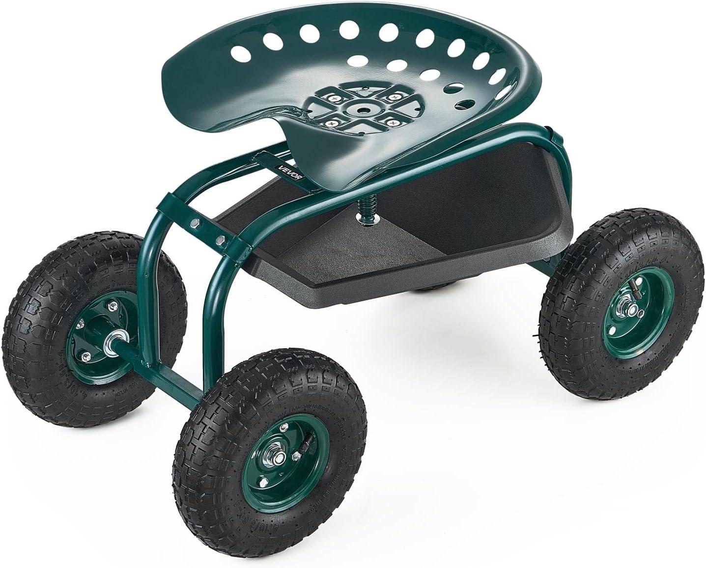 image:imageVEVOR Garden Cart Rolling Workseat with Wheels Gardening Stool for Planting 360 Degree Swivel Seat Wagon Scooter with Steering Handle amp Utility Tool Tray Use for Patio Yard and Outdoors BlueGreen Black
