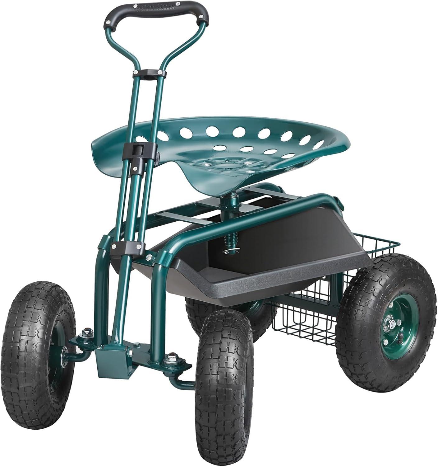 image:imageVEVOR Garden Cart Rolling Workseat with Wheels Gardening Stool for Planting 360 Degree Swivel Seat Wagon Scooter with Steering Handle amp Utility Tool Tray Use for Patio Yard and Outdoors BlueGreen