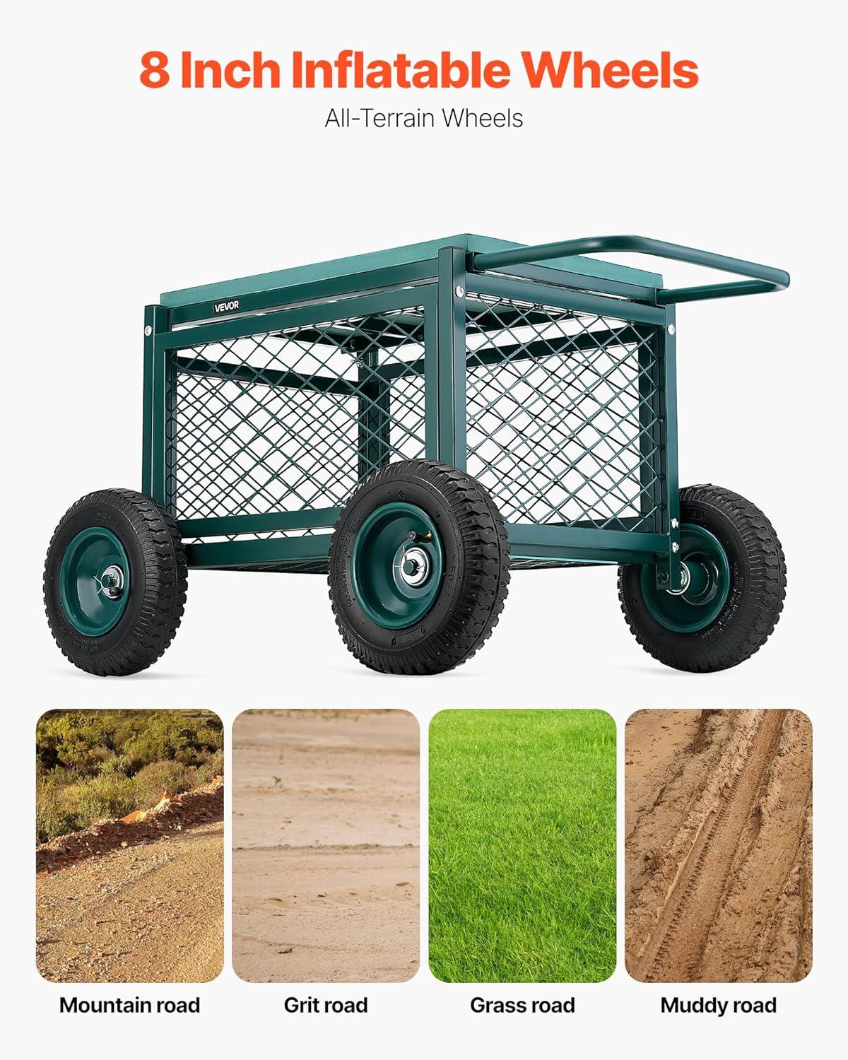 image:imageVEVOR Garden Cart Rolling Workseat with Wheels Gardening Stool for Planting 360 Degree Swivel Seat Wagon Scooter with Steering Handle amp Utility Tool Tray Use for Patio Yard and Outdoors BlueGreen Black