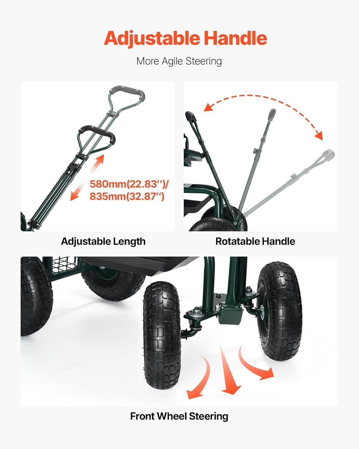 image:imageVEVOR Garden Cart Rolling Workseat with Wheels Gardening Stool for Planting 360 Degree Swivel Seat Wagon Scooter with Steering Handle amp Utility Tool Tray Use for Patio Yard and Outdoors BlueGreen Black