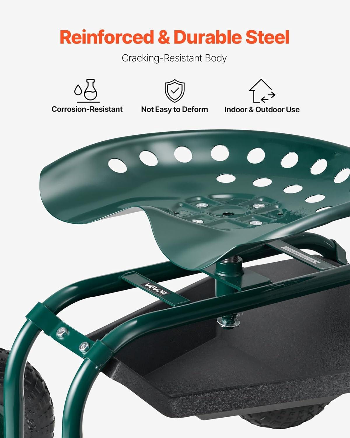 image:imageVEVOR Garden Cart Rolling Workseat with Wheels Gardening Stool for Planting 360 Degree Swivel Seat Wagon Scooter with Steering Handle amp Utility Tool Tray Use for Patio Yard and Outdoors BlueGreen Black