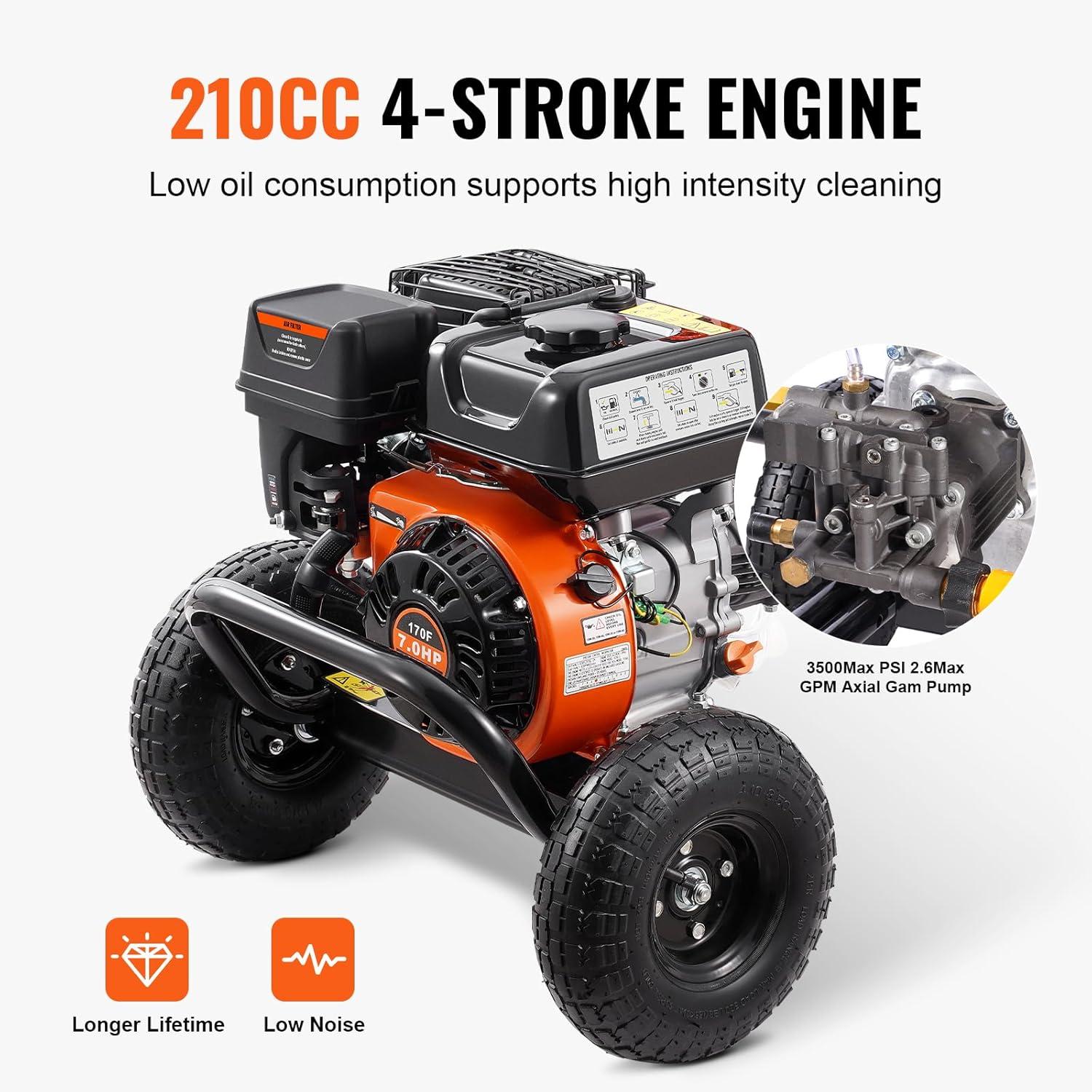 image:imageVEVOR Gas Pressure Washer 3600 PSI 26 GPM Gas Powered Pressure Washer with Copper Pump Spray Gun and Extension Wand 5 Quick Connect Nozzles for Cleaning Cars Homes Driveways Patios3500PSI